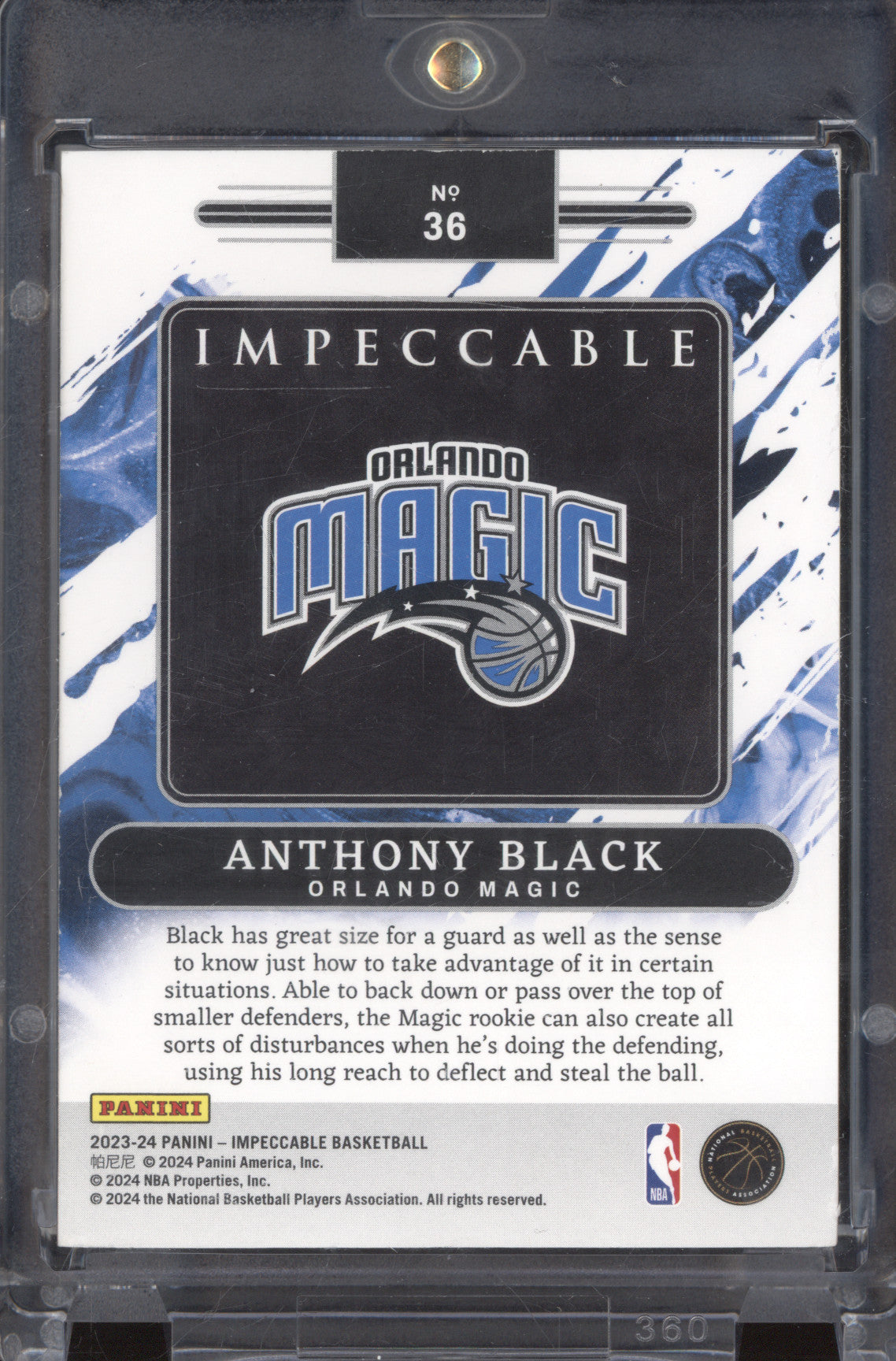 Anthony Black 2023-24 Panini Impeccable 36 Silver NBA Logo International RC 6/8
