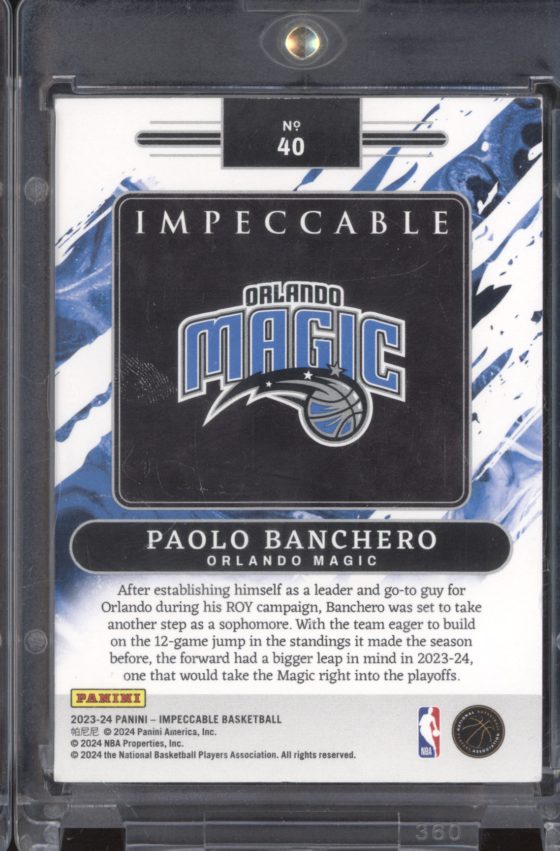 Paolo Banchero 2023-24 Panini Impeccable 40 Silver NBA Logo International 5/8