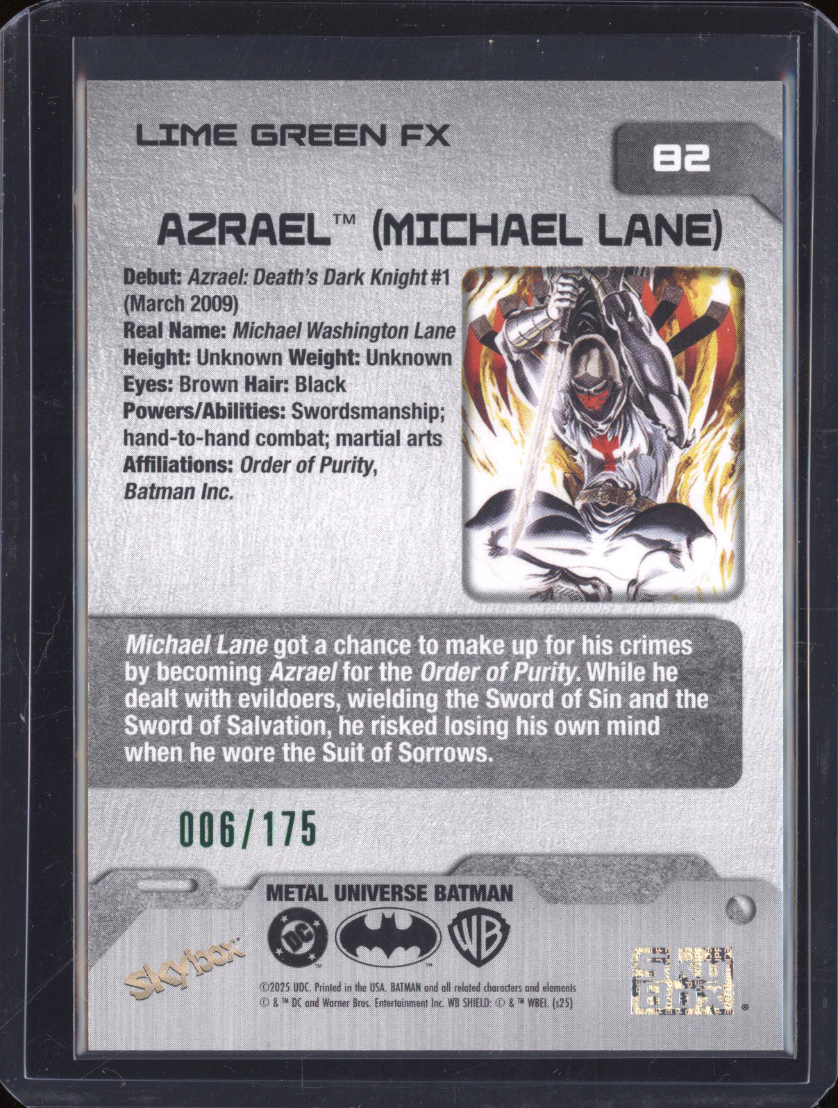 2025 Skybox Metal Universe 82 Azrael (Michael Lane) Lime Green FX /175
