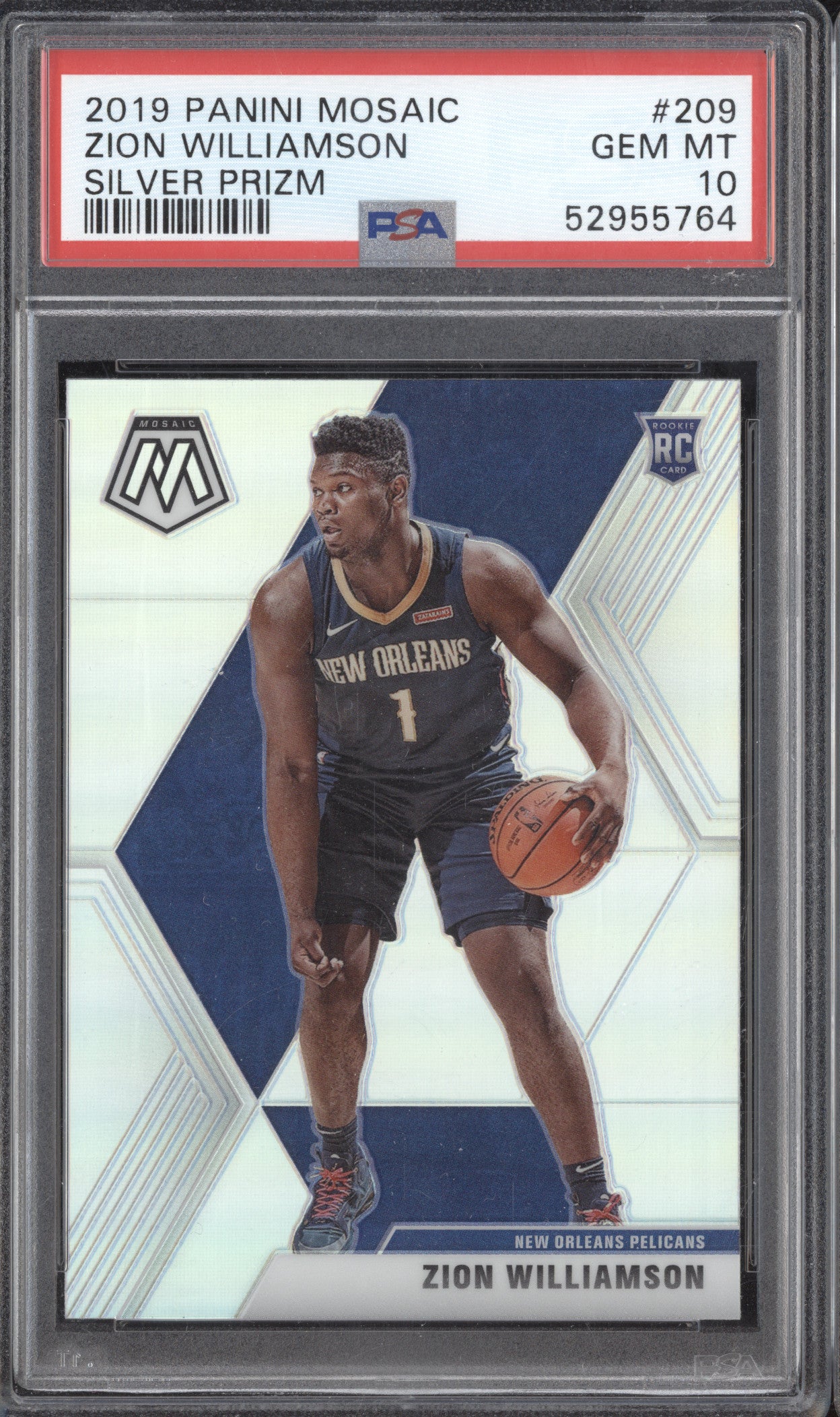 Zion Williamson 2019-20 Panini Mosaic 209 Silver Prizm RC PSA 10