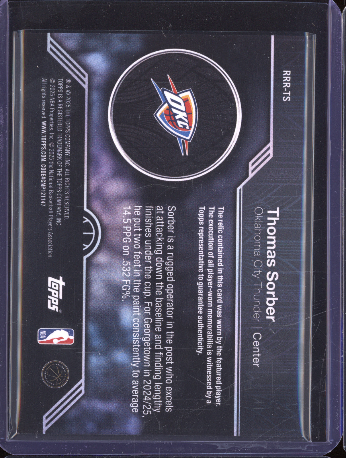 2025 NBA Basketball Topps Roundball Remnants RRR-TS Thomas Sorber Green /99 RC