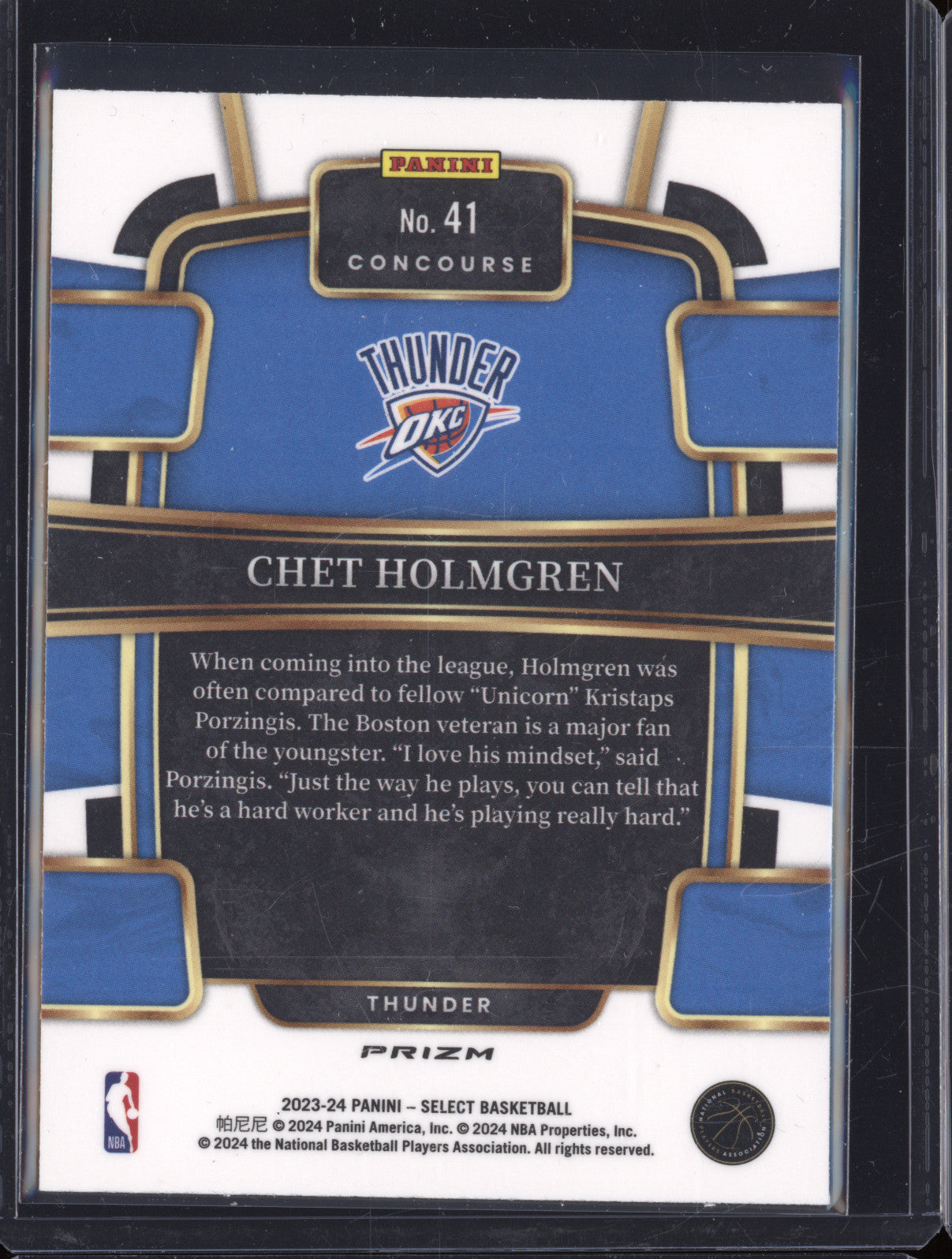 2023-24 Panini Select 41 Chet Holmgren Cosmic Concourse