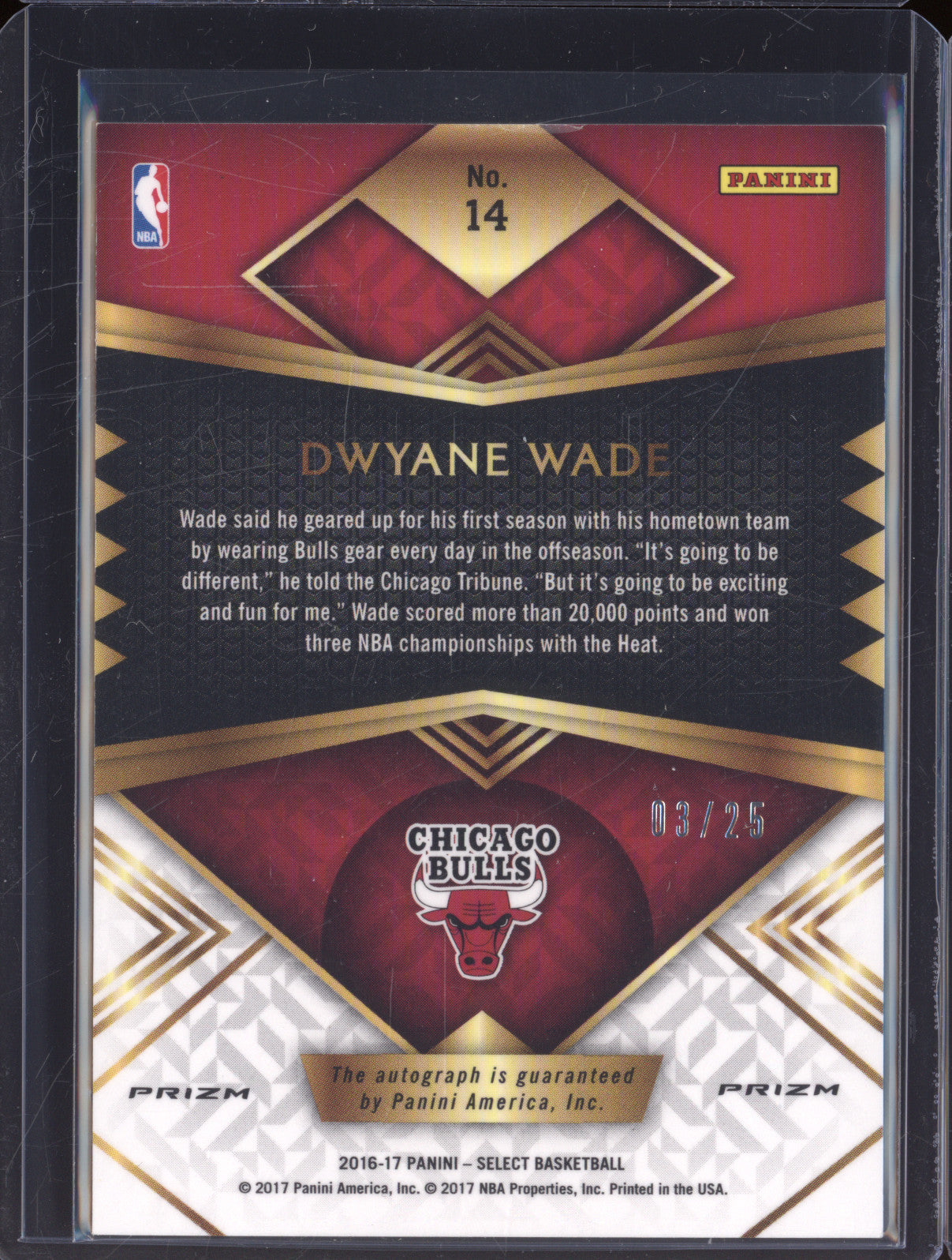 2016-17 Panini Select 14 Dwyane Wade Tye-Dye Auto 03/25