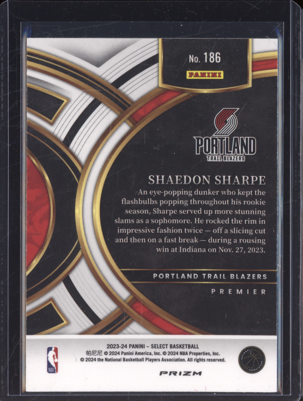 2023-24 Panini Select 186 Shaedon Sharpe Cosmic Premier