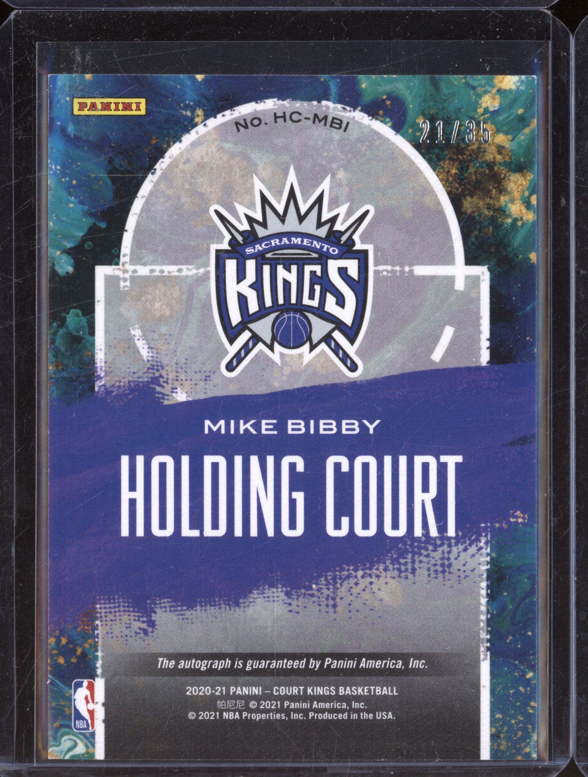 Mike Bibby 2020-21 Panini Court Kings HC-MBI Holding Court Auto Violet 21/35