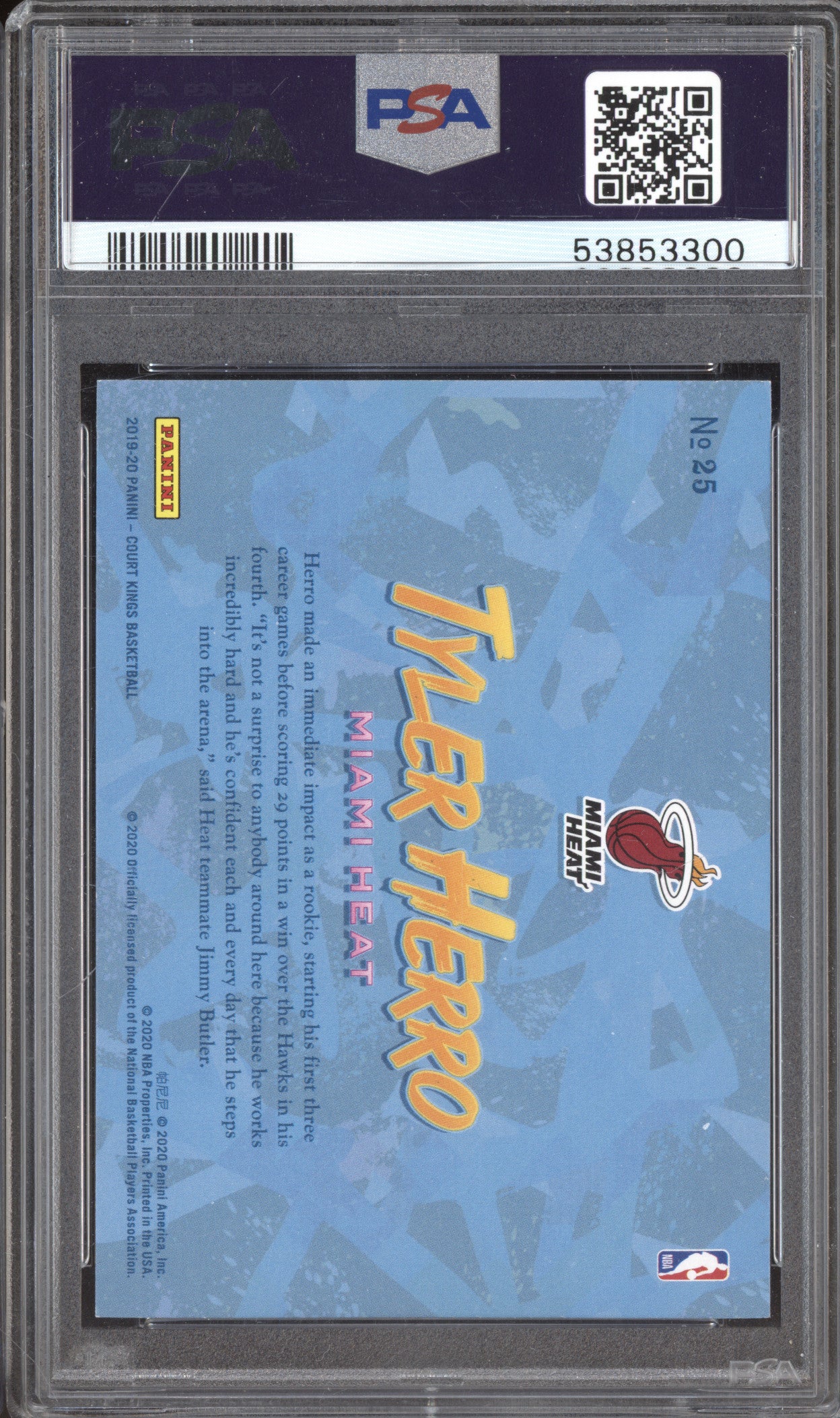 Tyler Herro 2019-20 Panini Court Kings 25 Apprentice Artists RC PSA 9