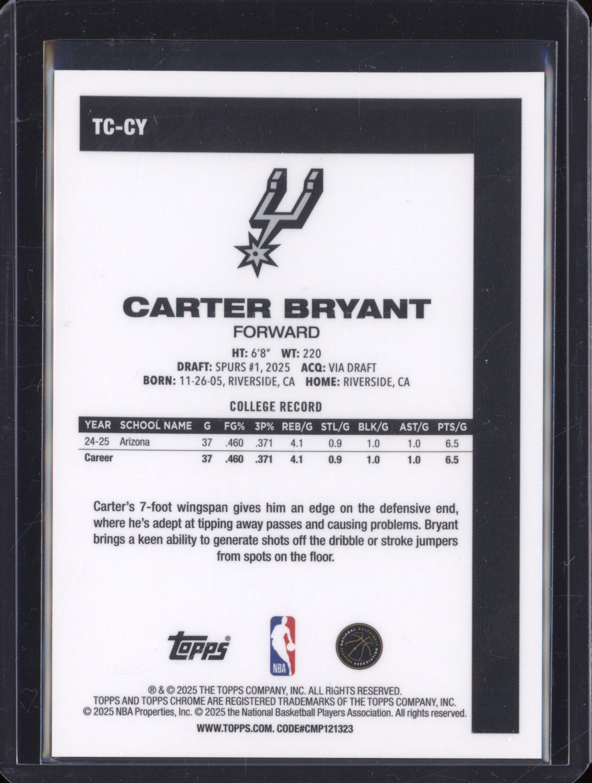 2025 NBA Basketball Topps Carter Bryant 1980-81 Chrome Orange Rookie RC /25