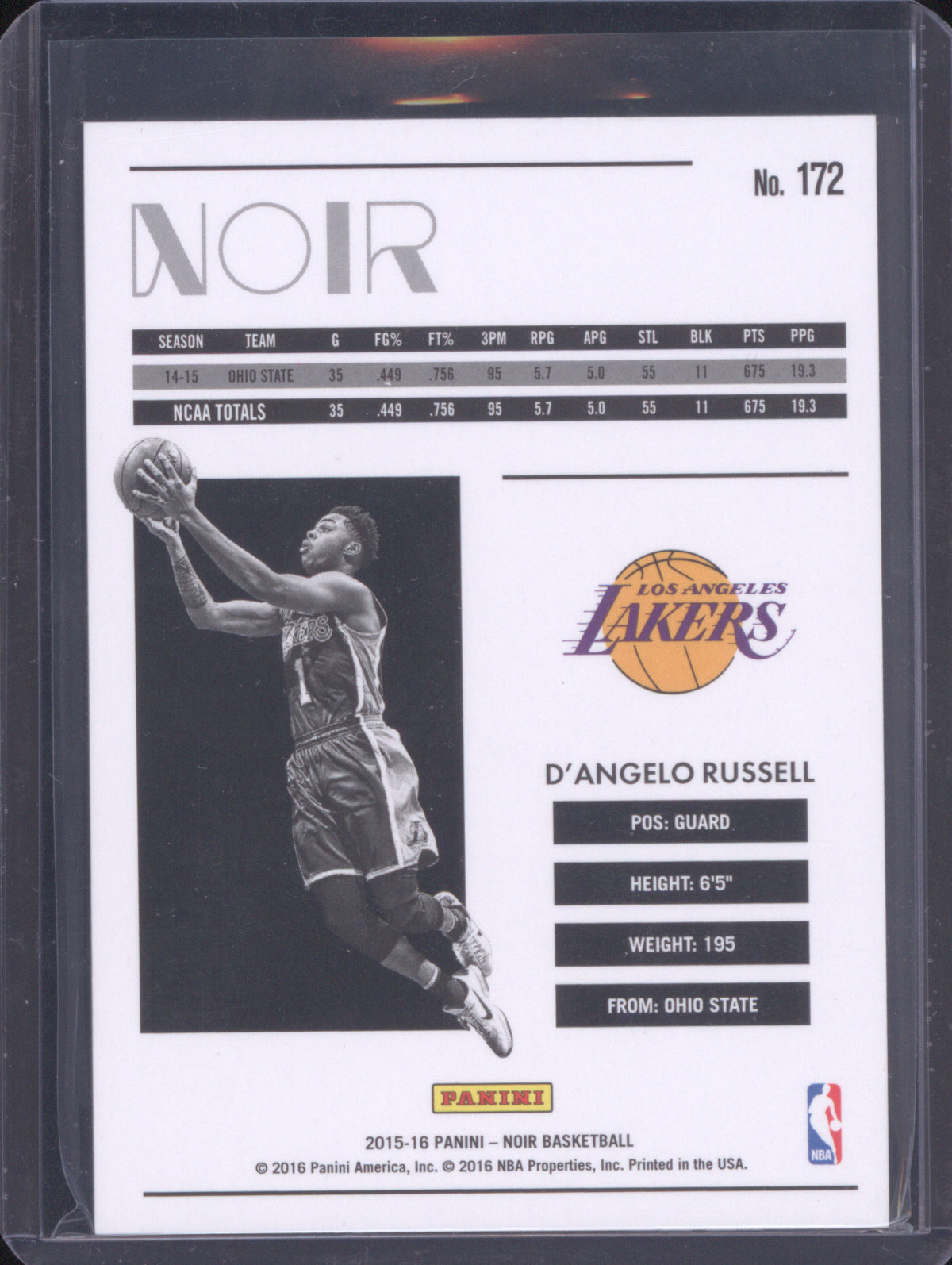 D'Angelo Russell 2015-16 Panini Noir 172 RC /99