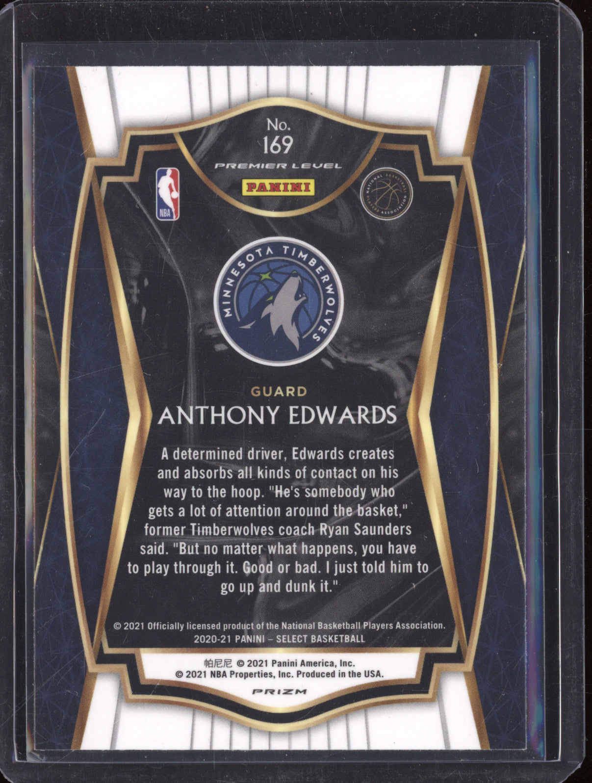 Anthony Edwards Panini Select 169 Tri-Color RC