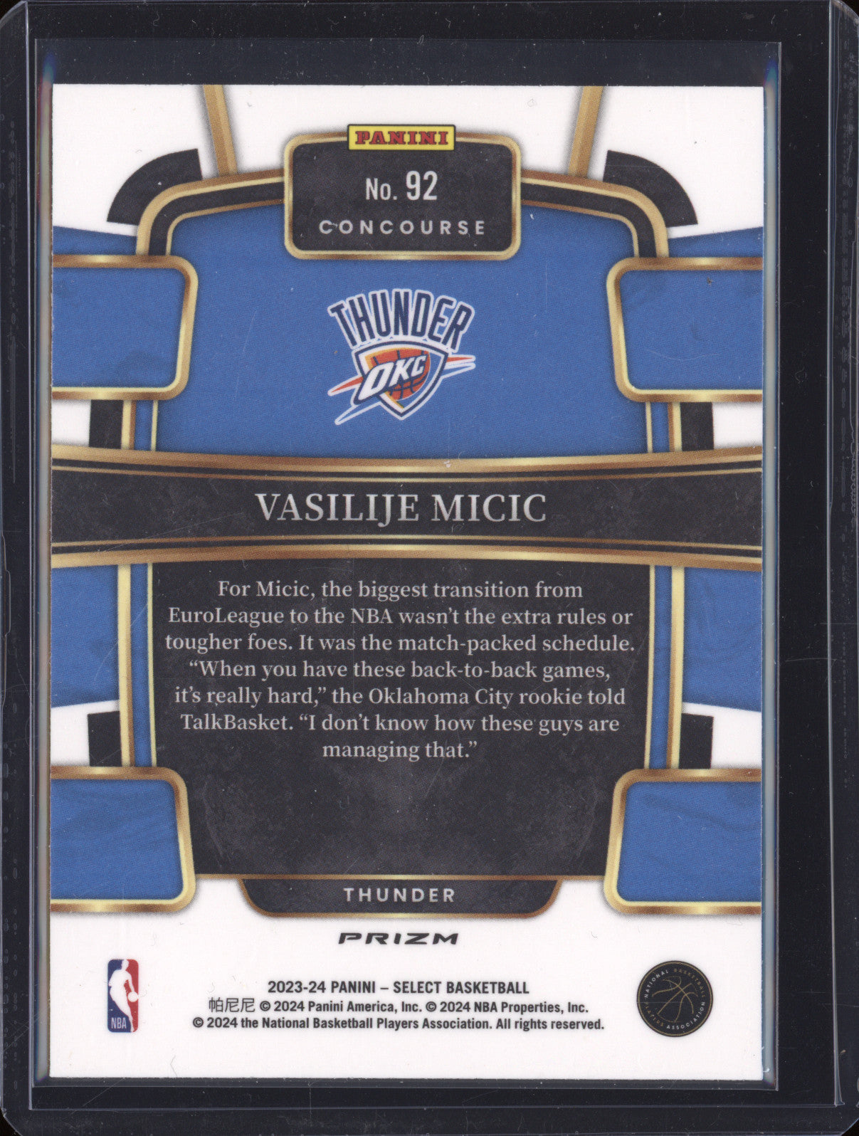 2023-24 Panini Select 92 Vasilije Micic Cosmic Concourse RC