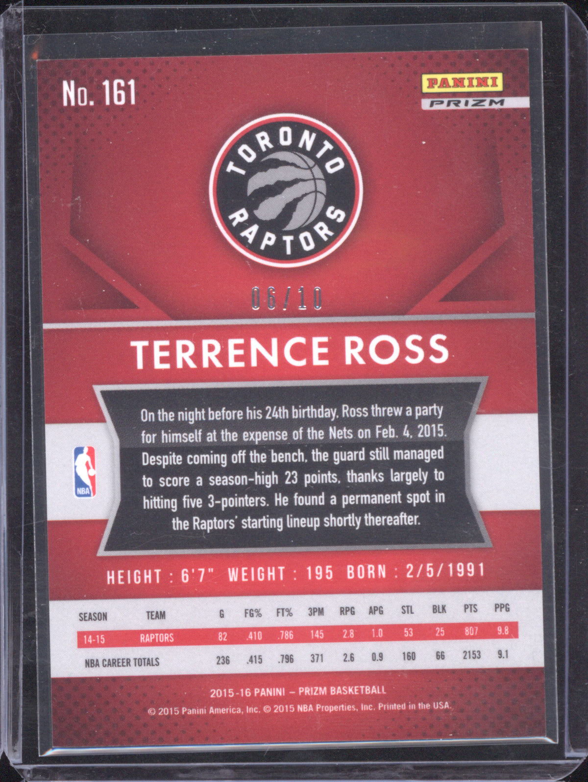 Terrence Ross 2015 Panini Prizm 161 Gold /10