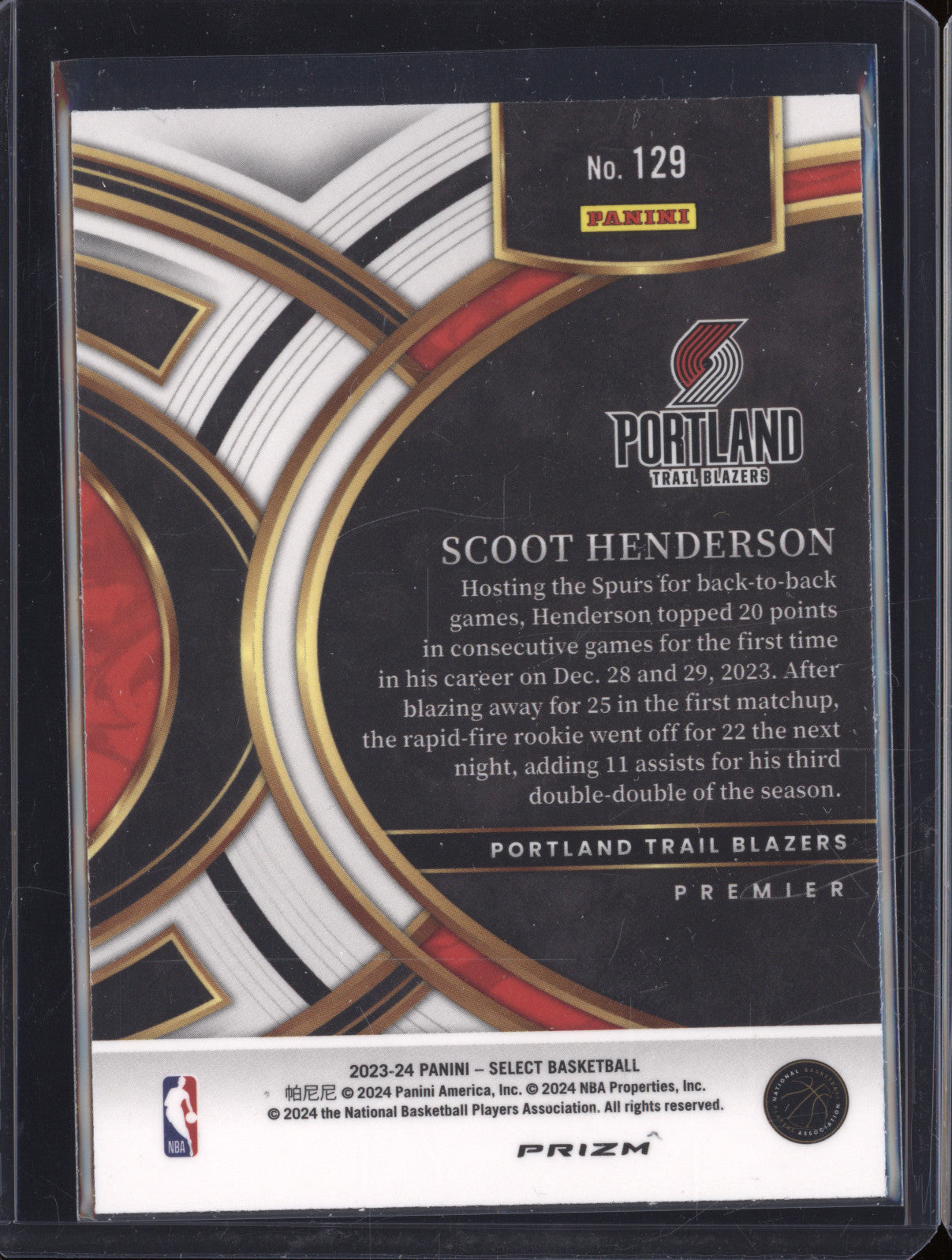 2023-24 Panini Select 129 Scoot Henderson Cosmic Premier RC