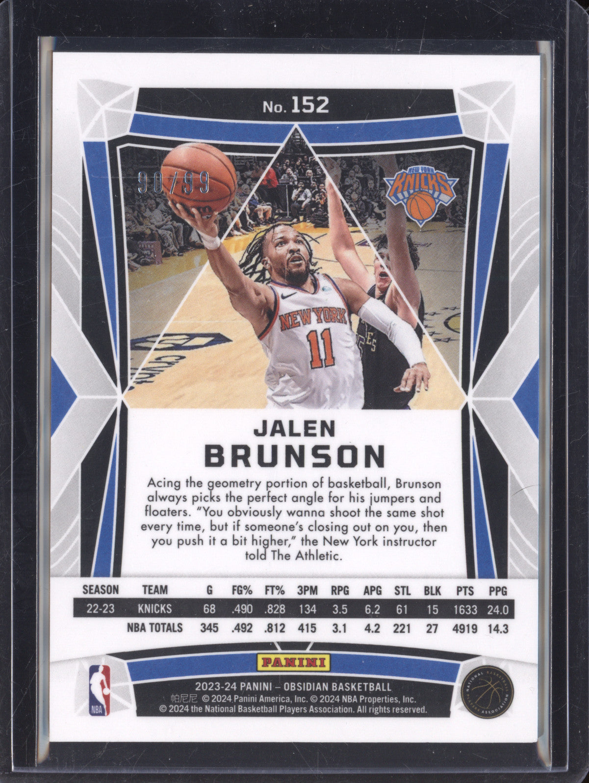 Jalen Brunson 2023-24 Panini Obsidian 152 Orange Flood Electric Etch 90/99