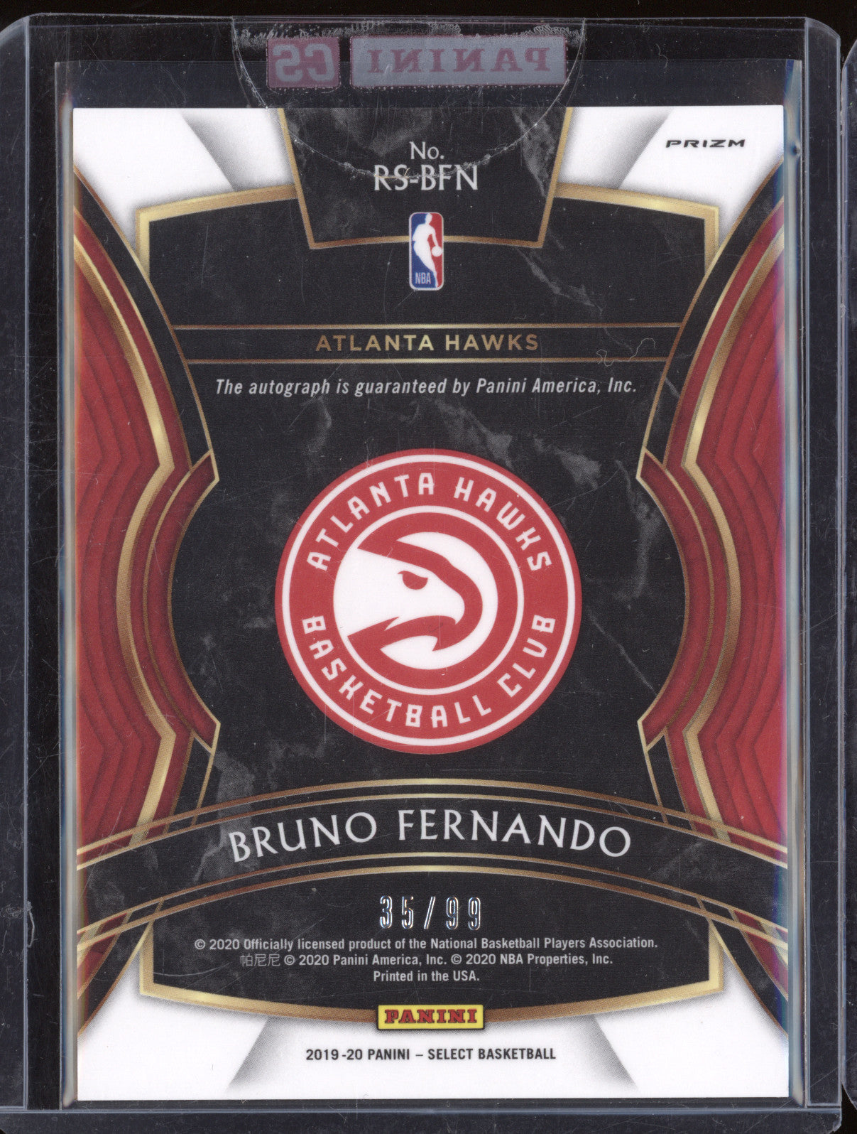 Bruno Fernando 2019-20 Panini Select RS-BFN Rookie Auto Neon Green RC 35/99