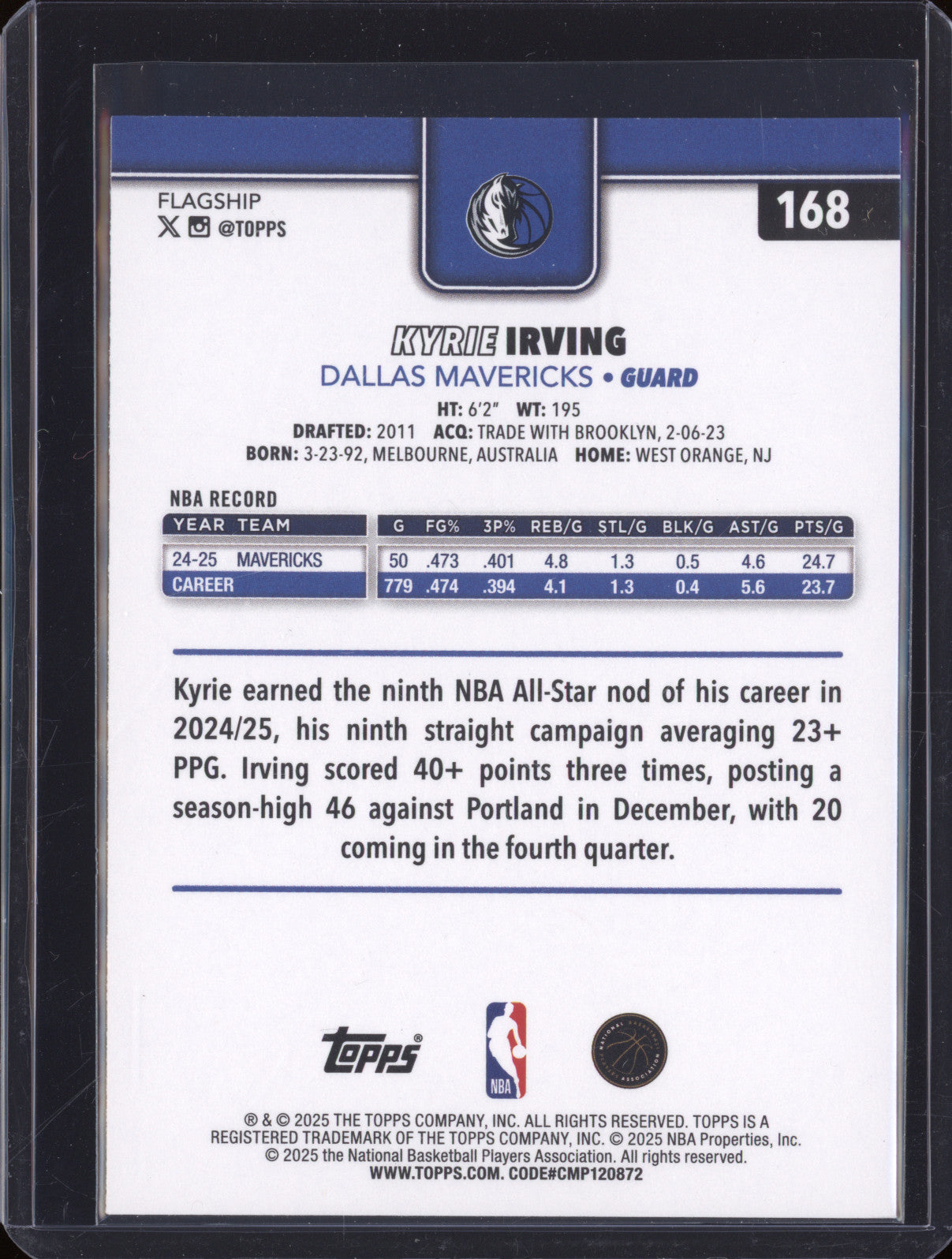 2025 Topps Basketball 168 Kyrie Irving Purple 080/250