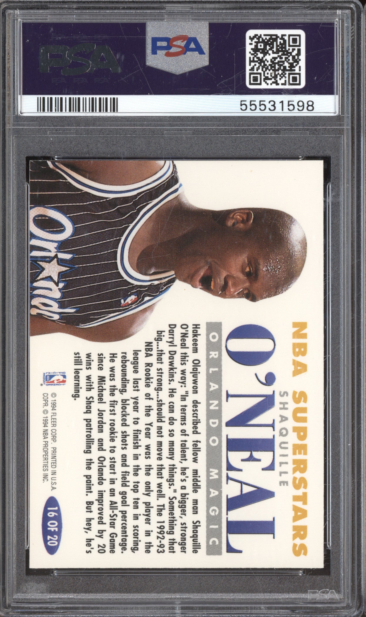 Shaquille O'Neal 1993-94 Fleer 16 NBA Superstars PSA 9