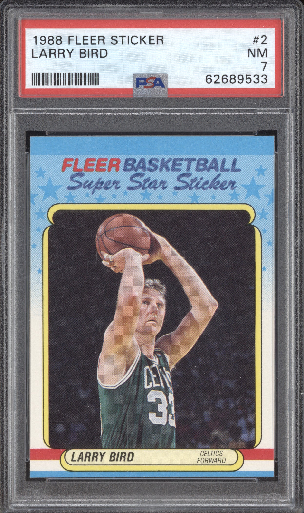 Larry Bird 1988 Fleer Sticker 2 PSA 7