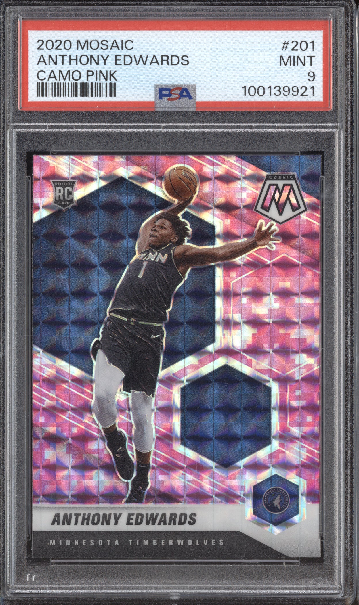 Anthony Edwards 2020-21 Panini Mosaic 201 Camo Pink RC PSA 9
