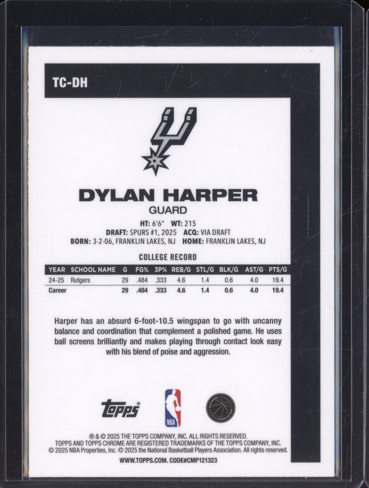 2025 NBA Basketball Topps 1980-81 Chrome TC-DH Dylan Harper Rookie RC