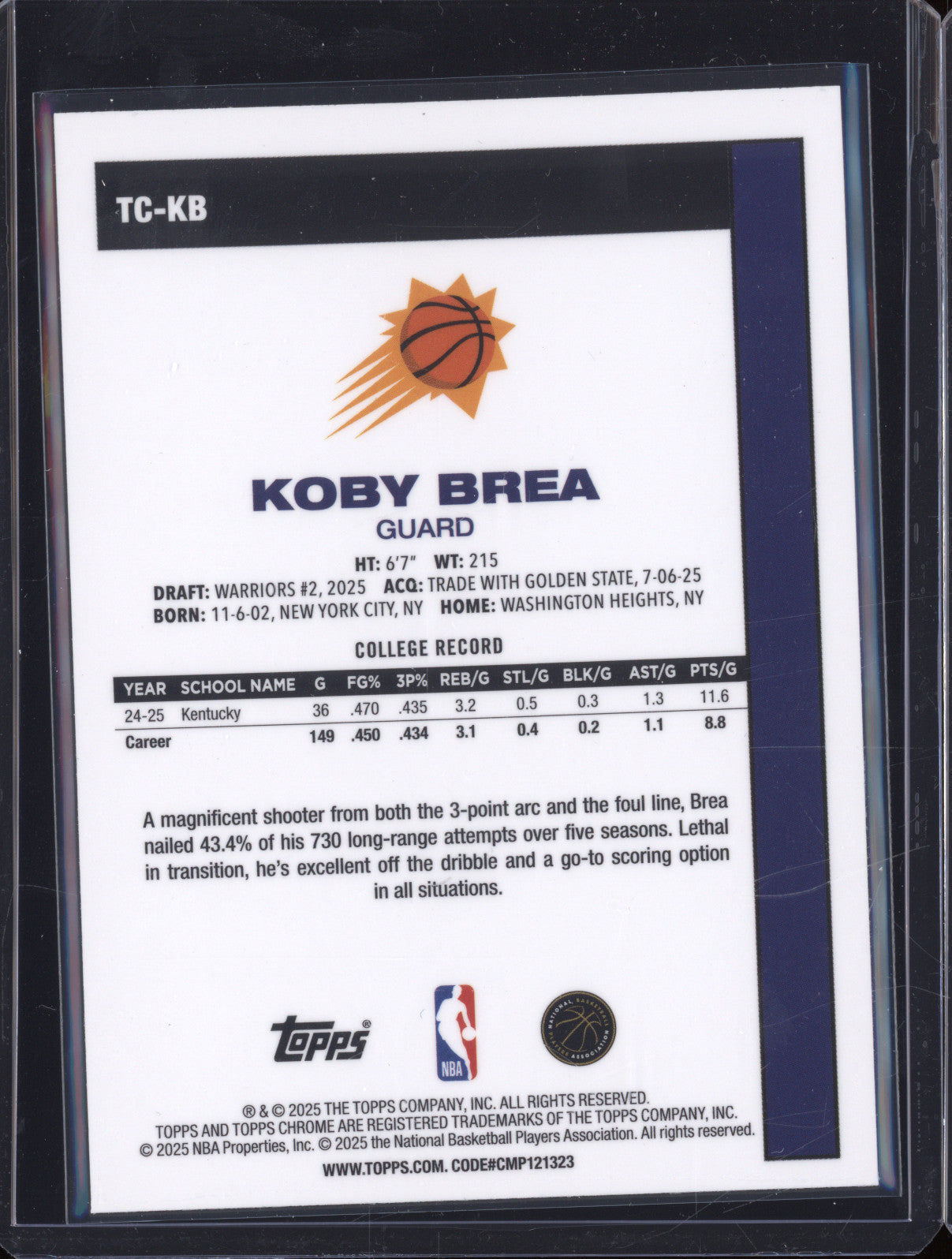 2025 NBA Basketball Topps 1980-81 Chrome TC-KB Koby Brea Rookie RC