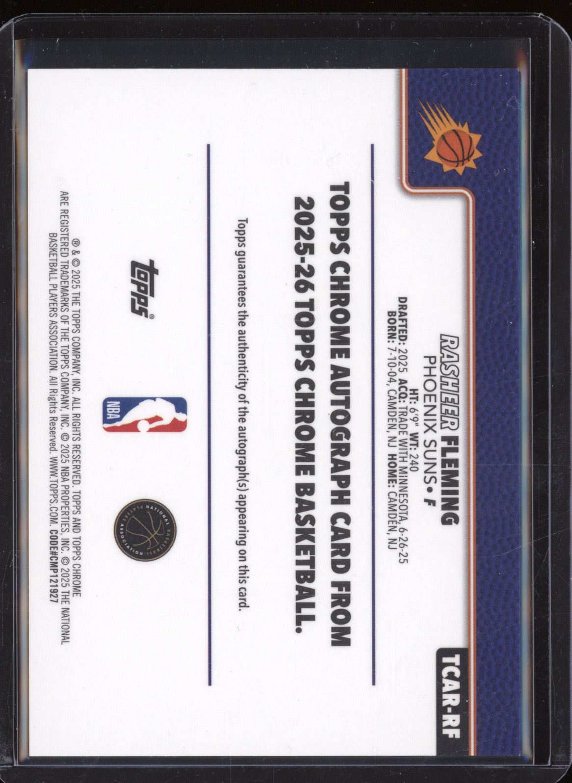 Rasheer Fleming 2025-26 Topps Chrome TCAR-RF Rookie Auto RC