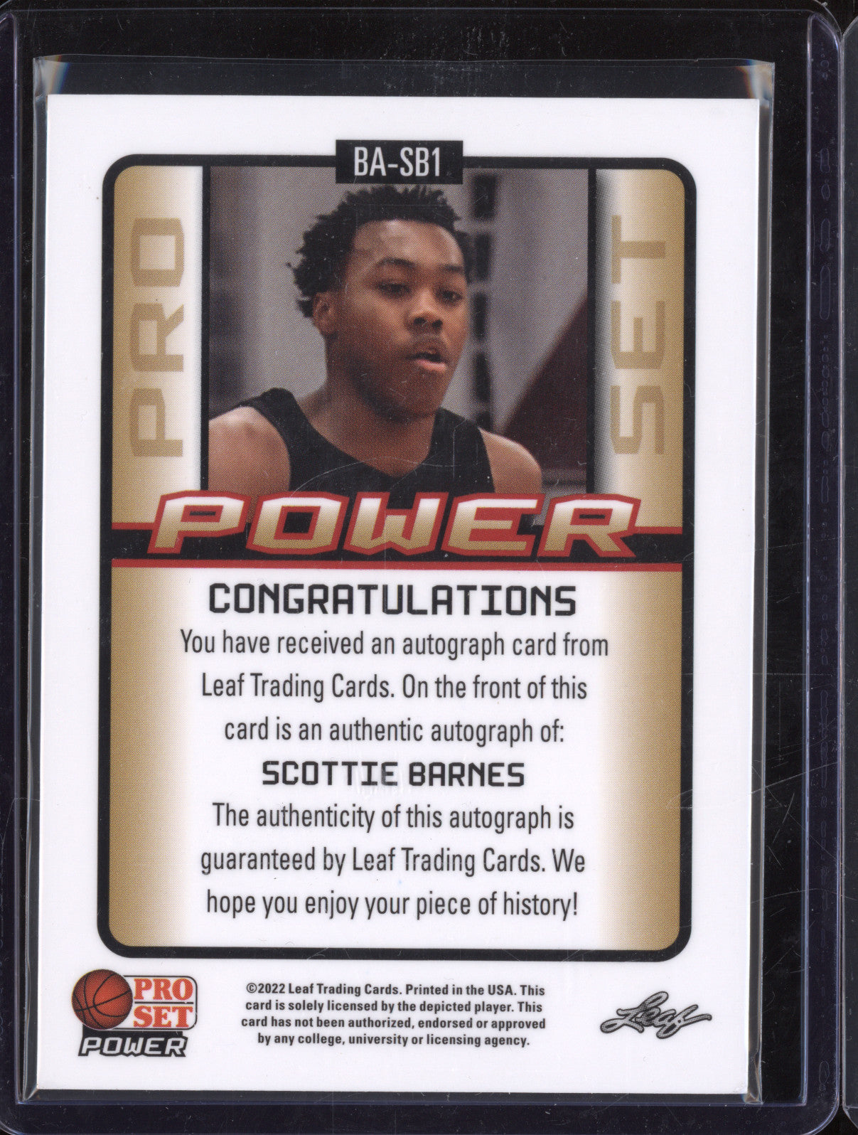 2021 Leaf Pro Set Power BA-SB1 Scottie Barnes Base RC Auto