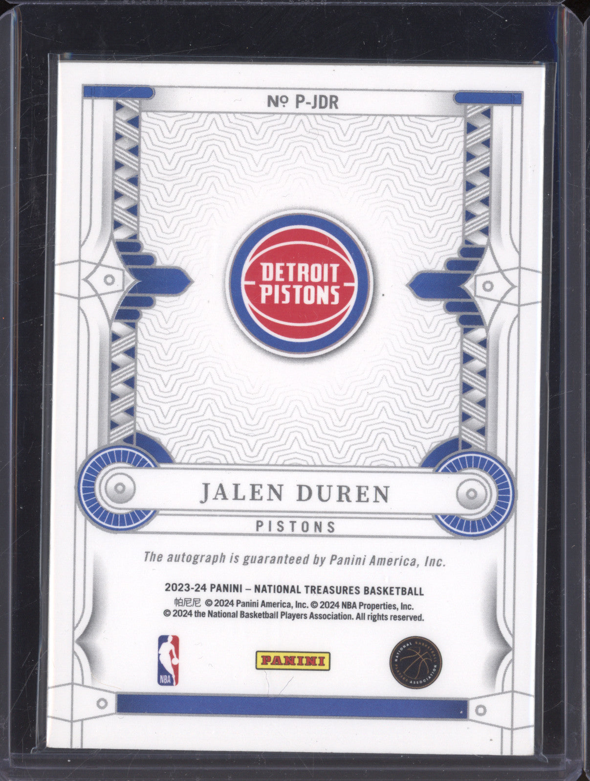 2023-24 Panini National Treasures Jalen Duren Penmanship Auto 09/49