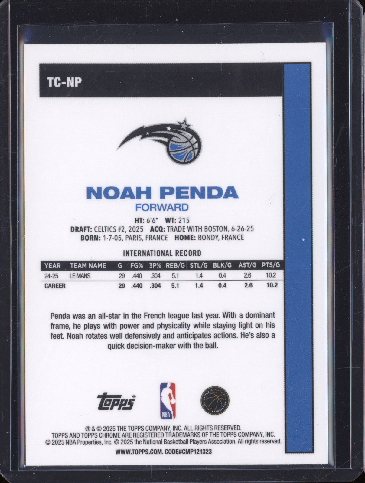 2025 NBA Basketball Topps 1980-81 Chrome TC-NP Noah Penda Rookie RC