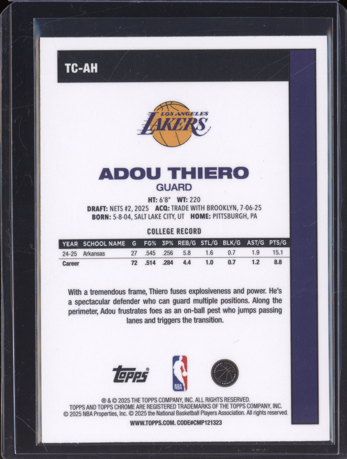 2025 NBA Basketball Topps 1980-81 Chrome TC-AH Adou Thiero Rookie RC