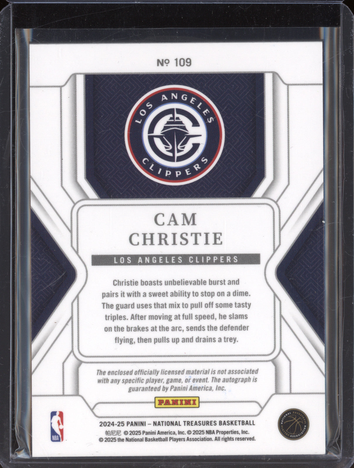 2024-25 Panini National Treasures 109 Cam Christie RPA 31/99