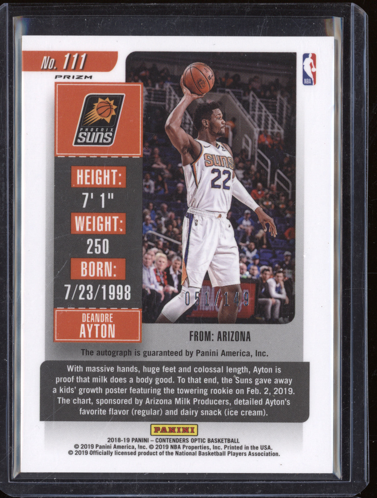 Deandre Ayton 2018-19 Panini Contenders Optic 111 Rookie Ticket Auto Red RC /149