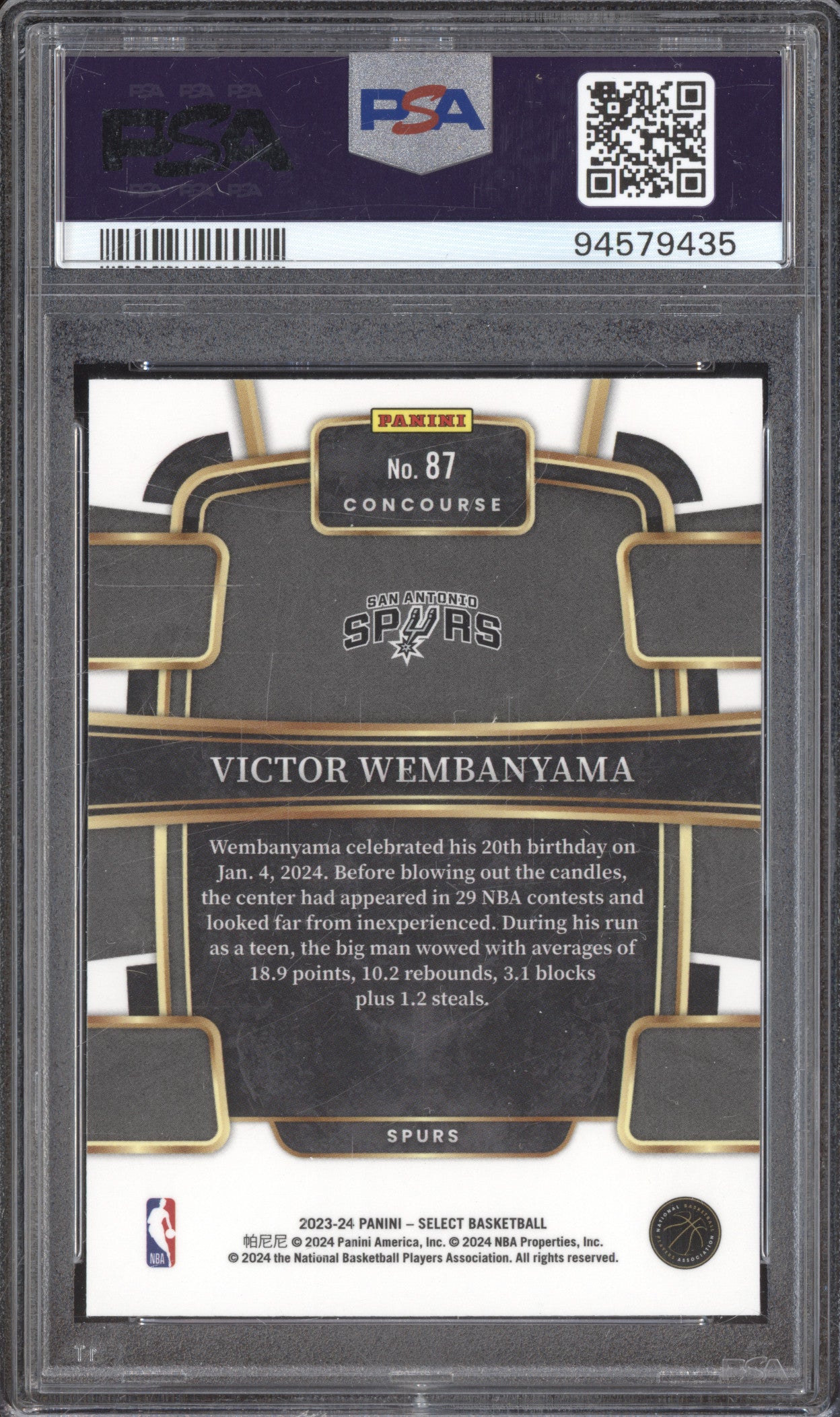Victor Wembanyama 2023-24 Panini Select 87 Blue RC PSA 10