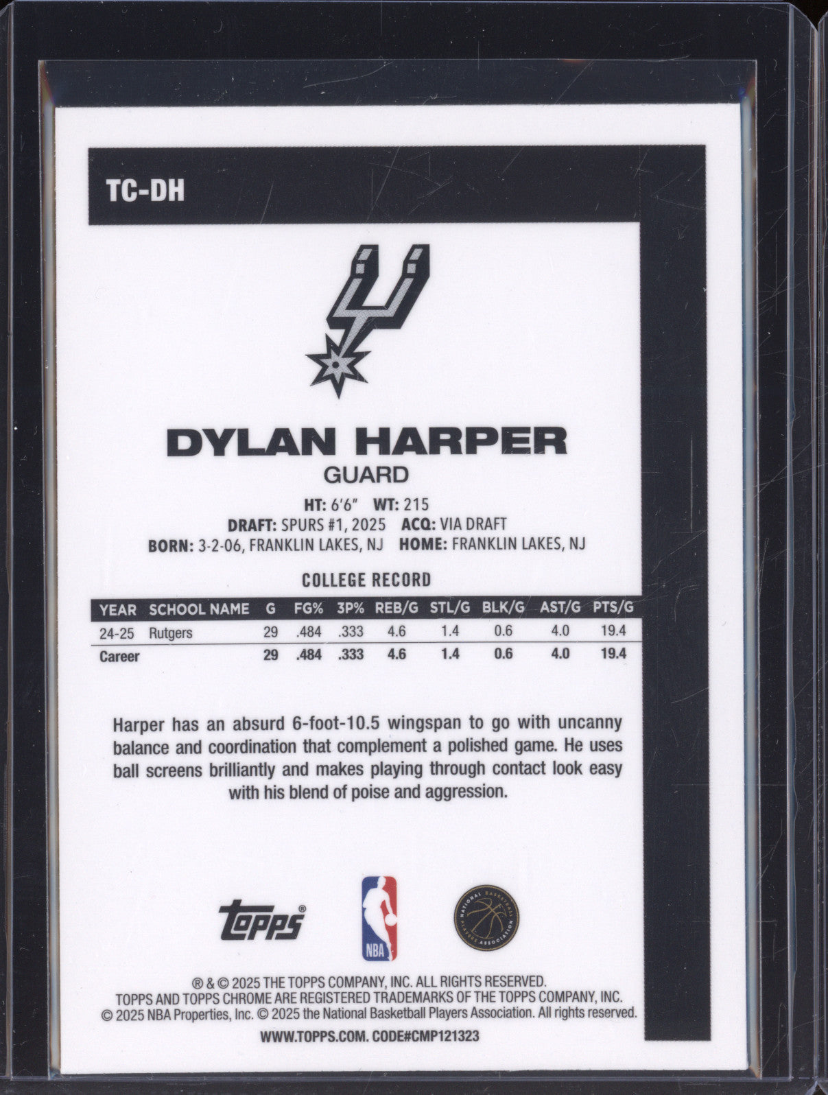 2025 NBA Basketball Topps 1980-81 Chrome TC-DH Dylan Harper Rookie RC