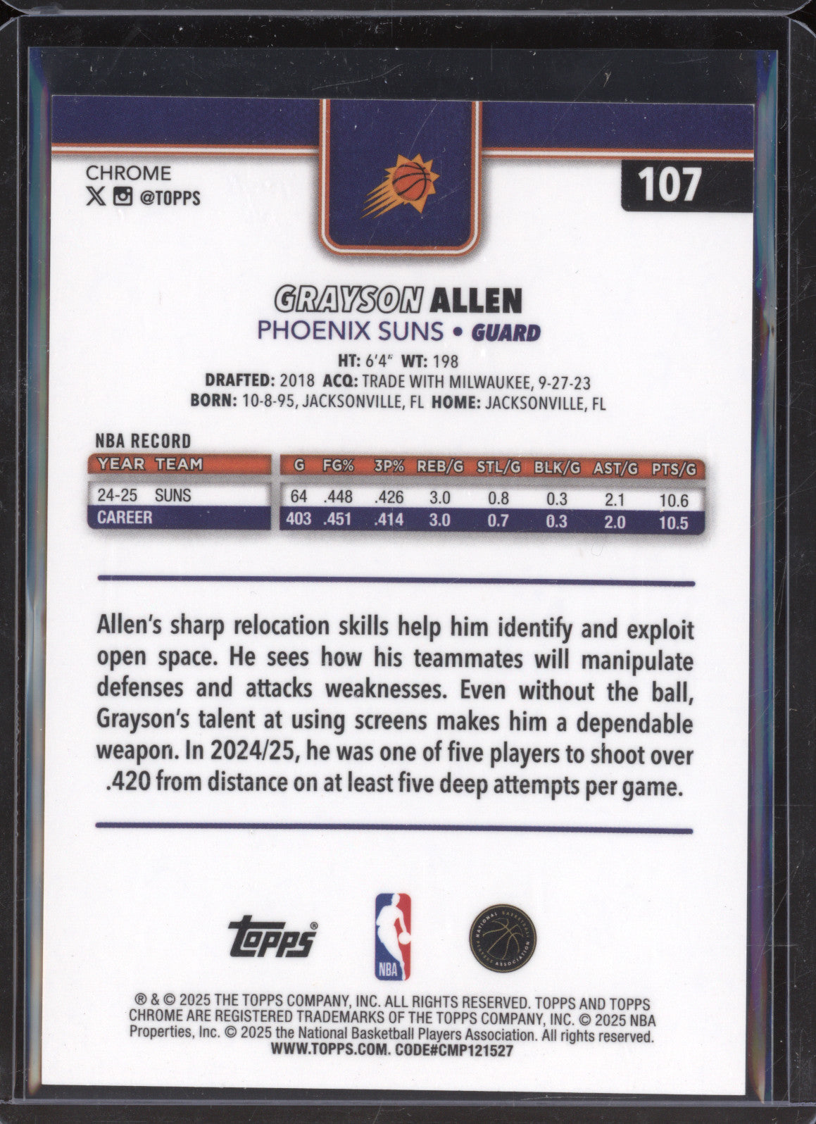 Grayson Allen 2025-26 Topps Chrome 107 Gold /50