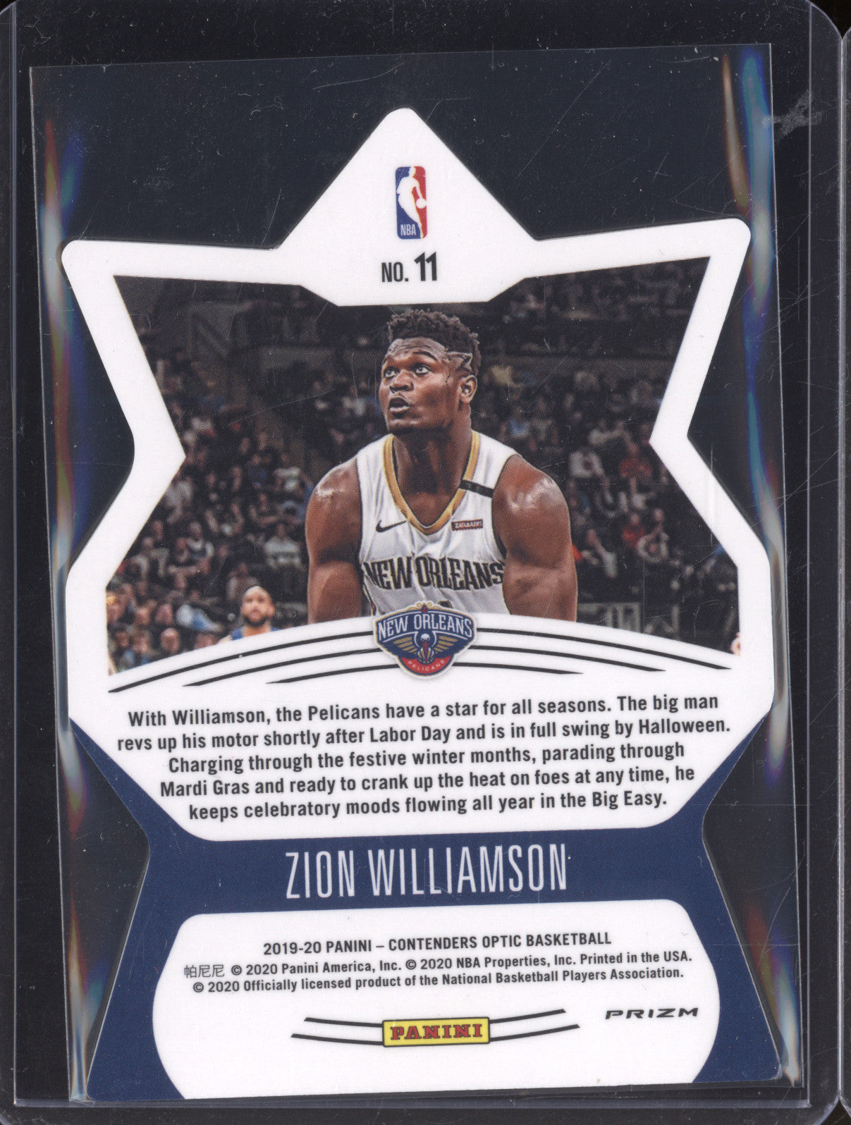 Zion Williamson 2019-20 Panini Contenders Optic 11 Superstar Blue Cracked Ice RC