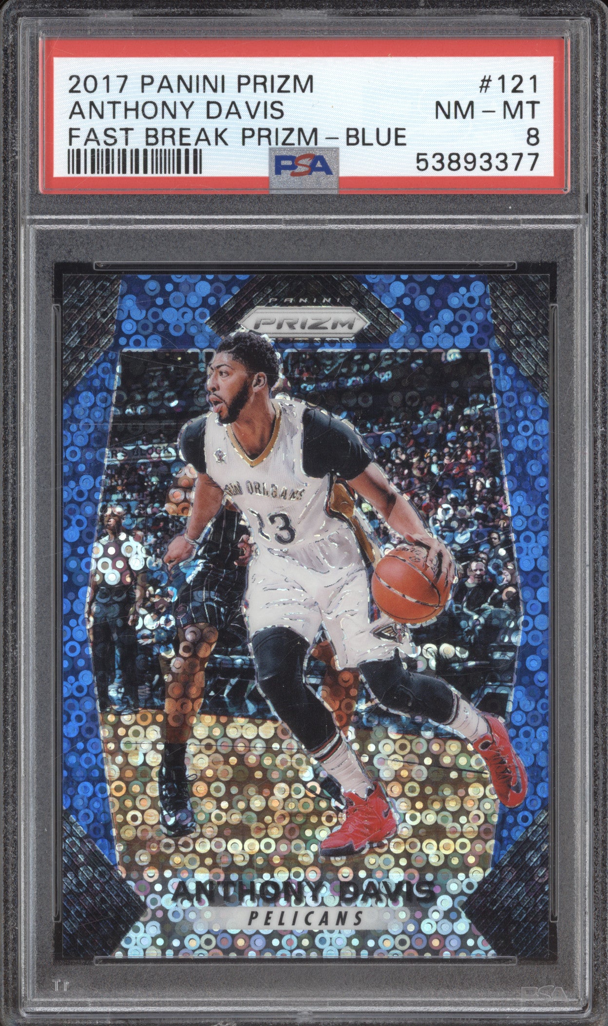 Anthony Davis 2017-18 Panini Prizm 121 Fast Break Blue 148/175 PSA 8