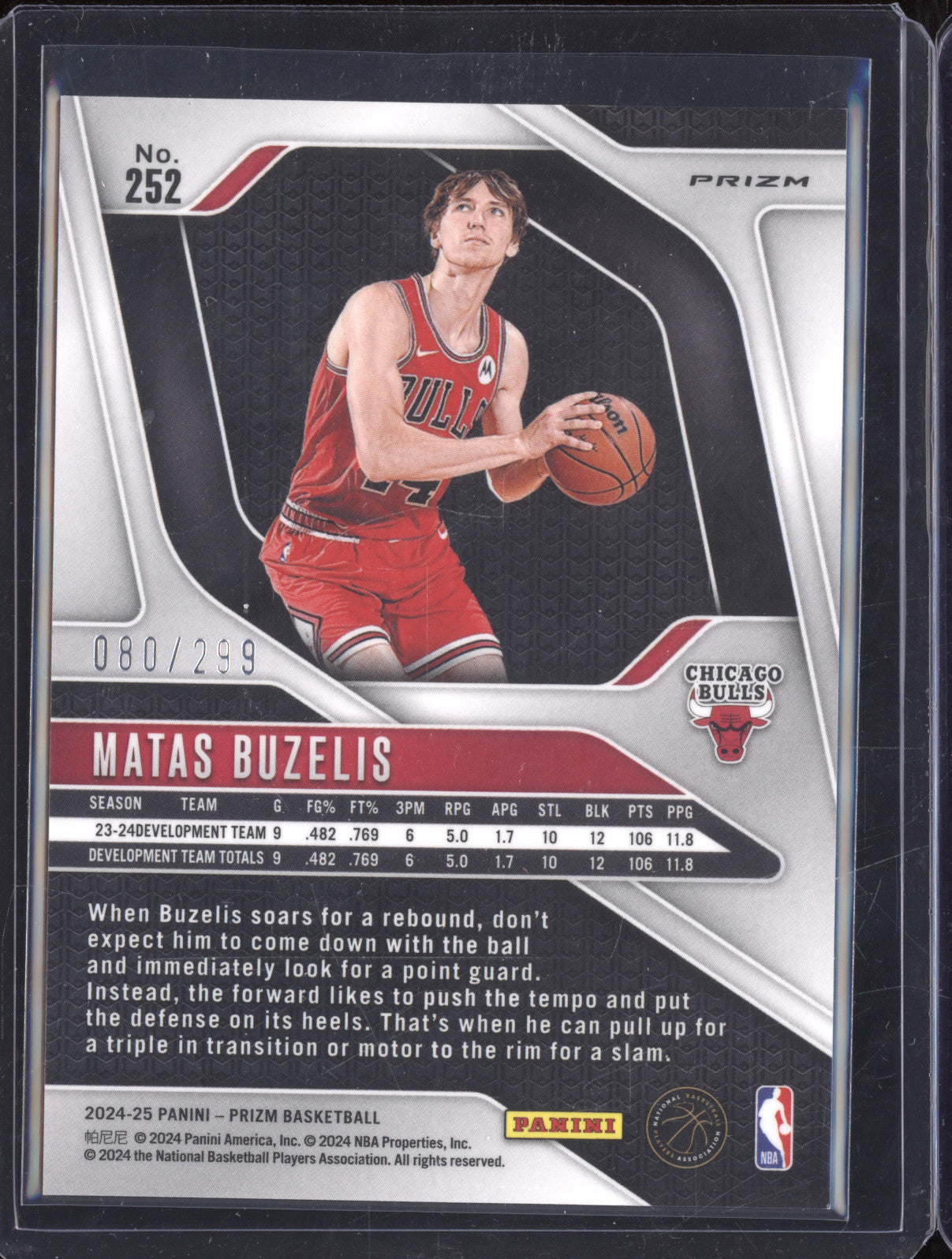 2024-25 Panini Prizm 252 Matas Buzelis Red Prizm RC 080/299