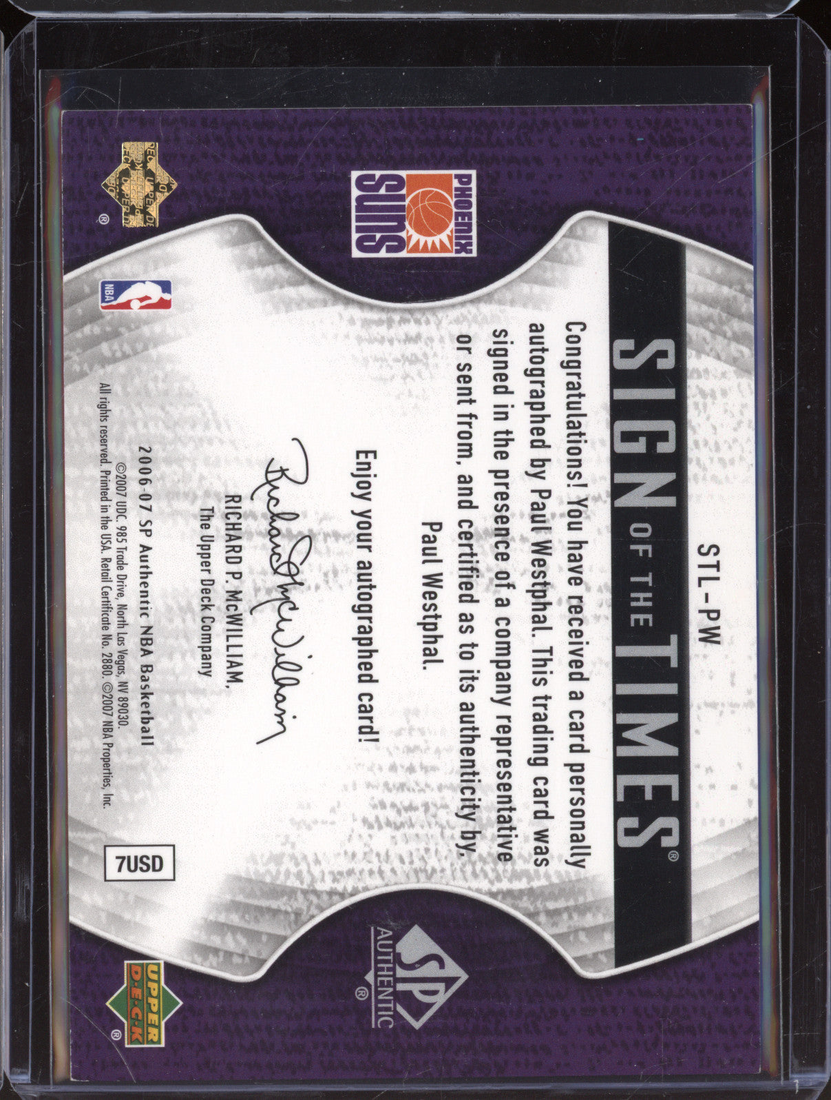 Paul Westphal 2006-07 Upper Deck Sign Of The Times Auto STL-PW /25