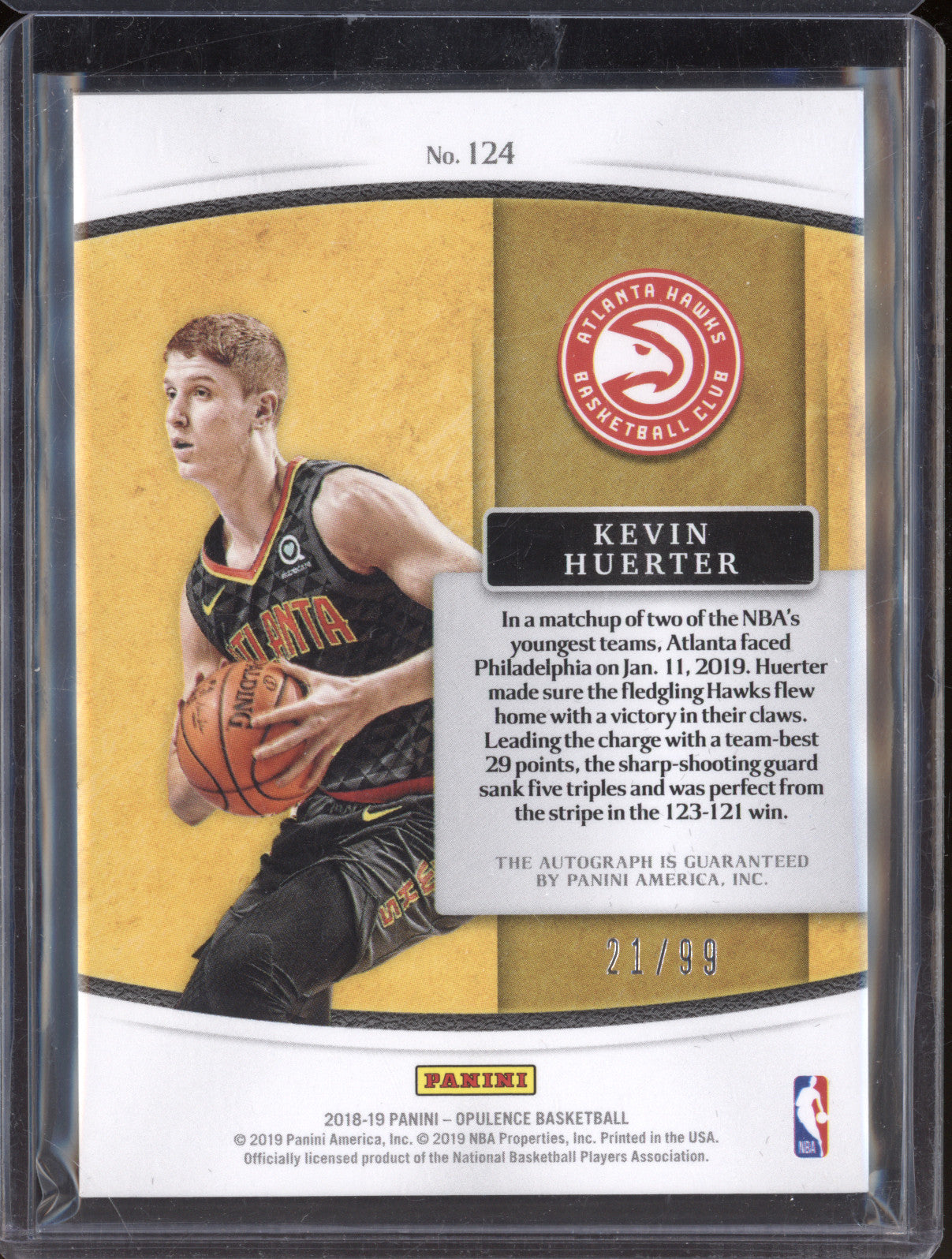 Kevin Huerter 2018-19 Panini Opulence 124 Rookie Auto RC 21/99