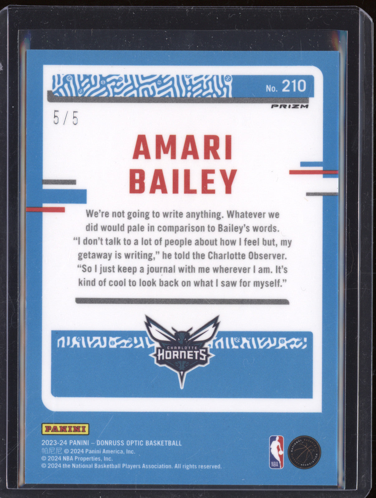 Amari Bailey 2023-24 Panini Donruss Optic 210 Green RC 5/5