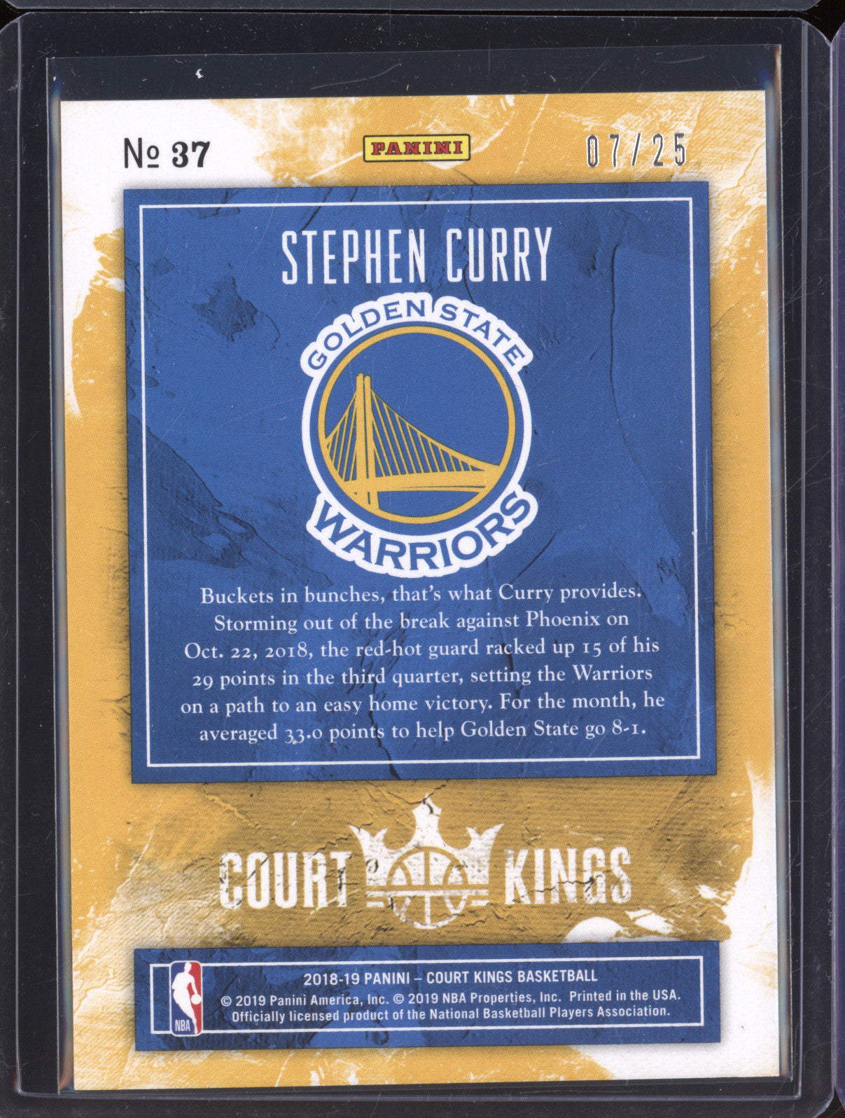 2018-19 Panini Court Kings 37 Stephen Curry Sapphire 07/25