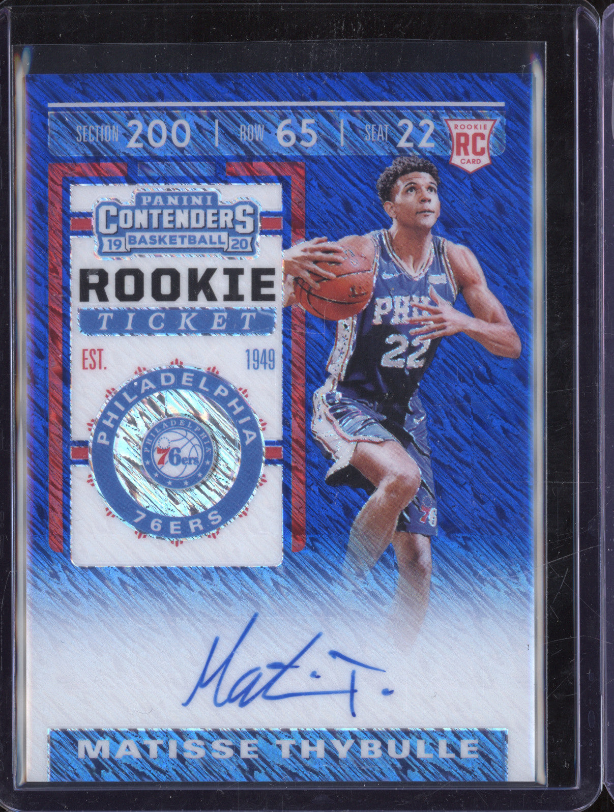 2020-21 Panini Contenders 104 Matisse Thybulle Blue Shimmer Rookie Auto 02/20 RC