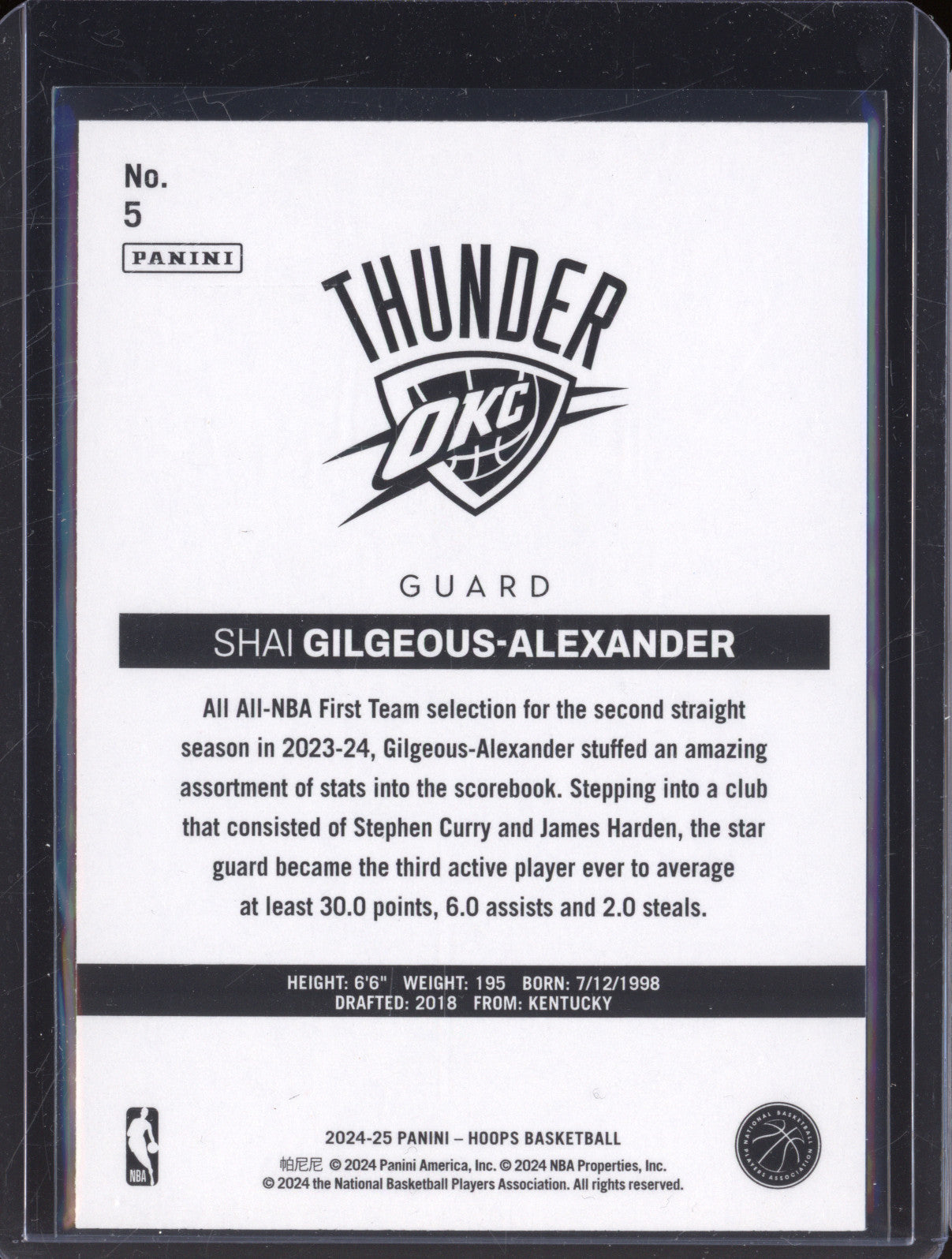 2024-25 Panini Hoops 5 Shai Gilgeous-Alexander Throwback Silver Holo