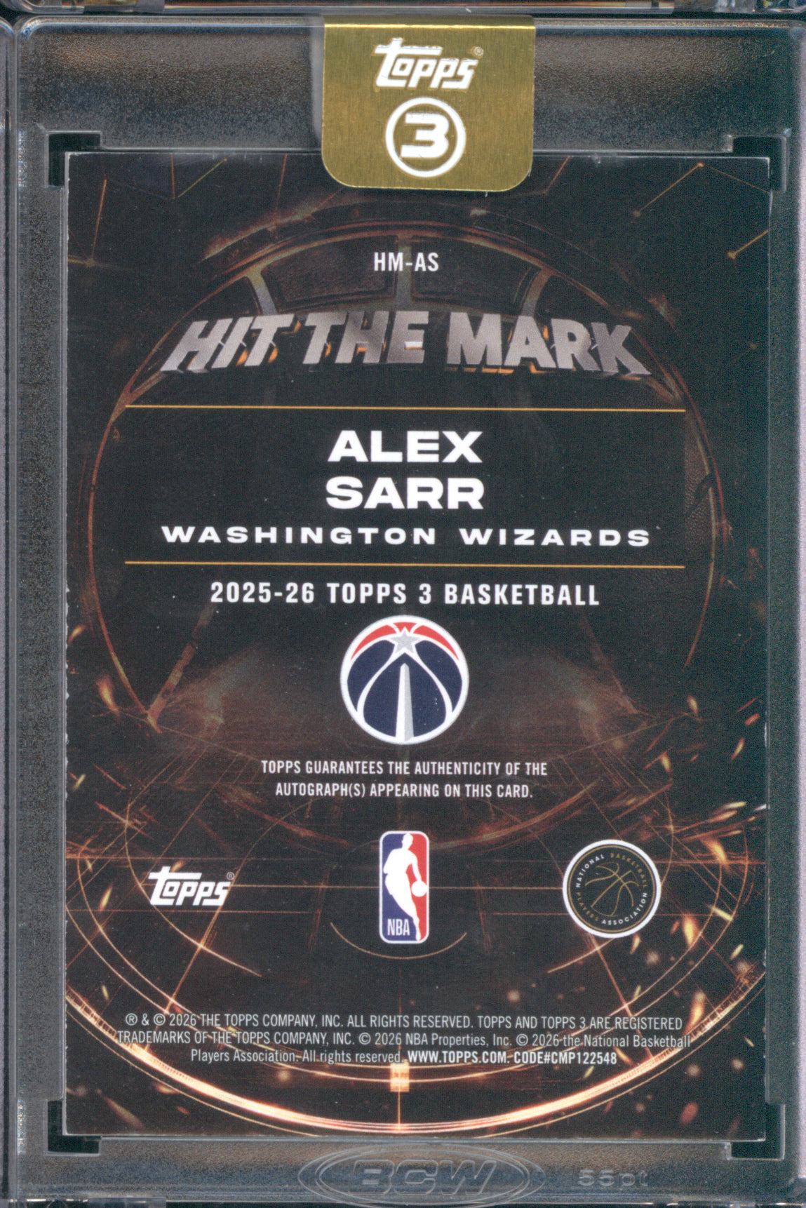 Alex Sarr 2025-26 Topps 3 HM-AS Hit The Mark Auto Red /5