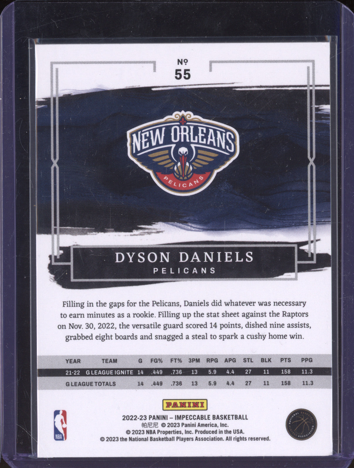 2022-23 Panini Impeccable 55 Dyson Daniels Base Rookie 55/99 RC