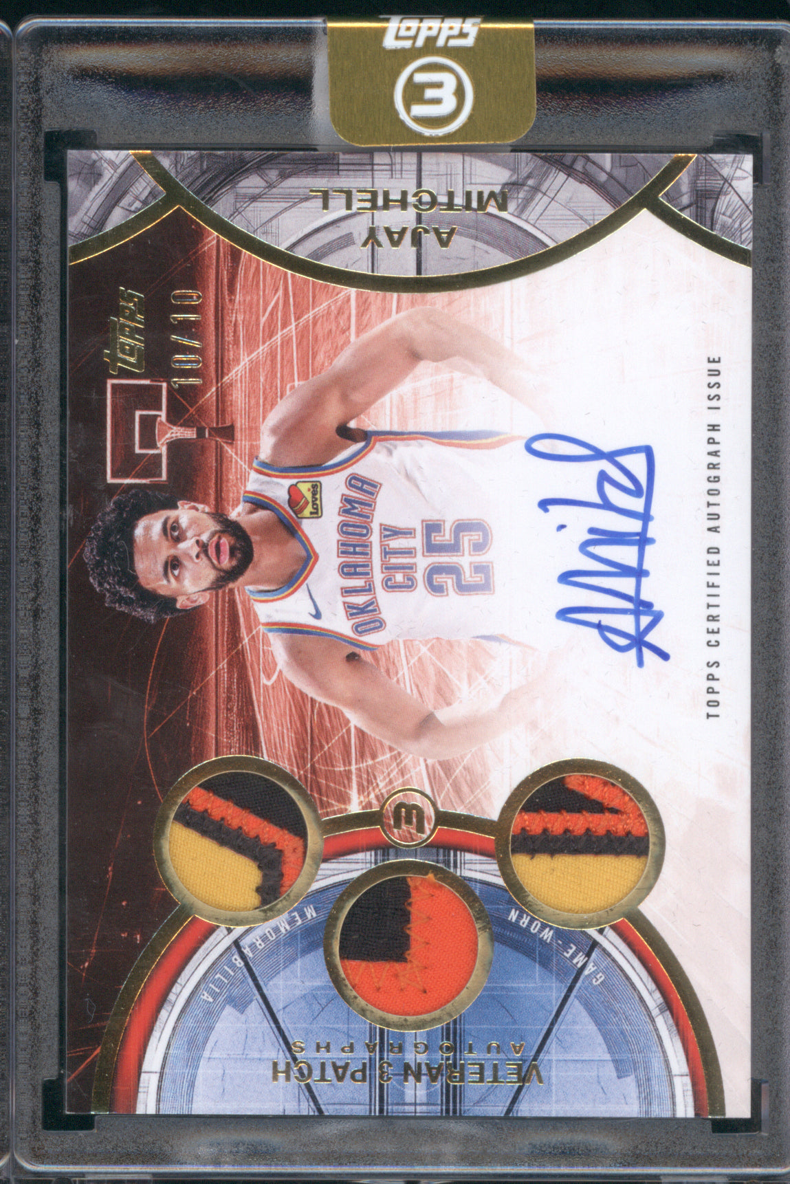 Ajay Mitchell 2025-26 Topps 3 V3A-AM Veteran 3 Patch Autographs Gold /10