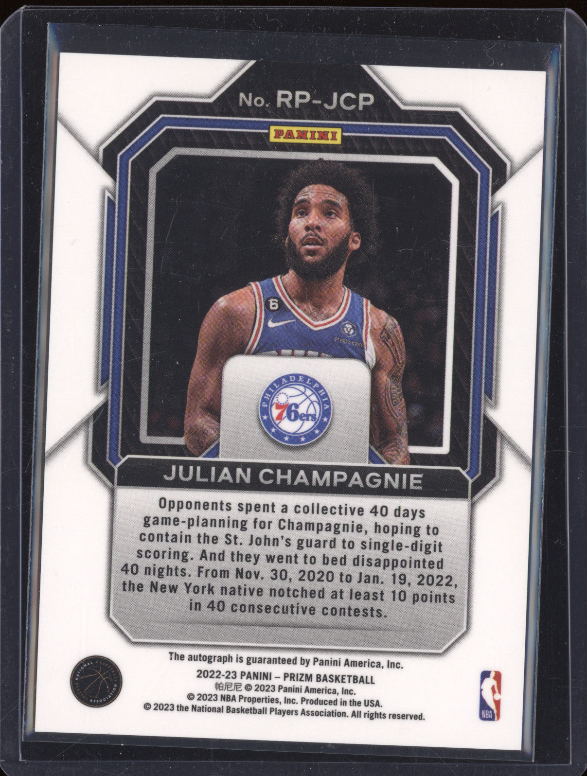 2022-23 Panini Prizm RP-JCP Julian Champagnie Penmanship Rookie Auto RC