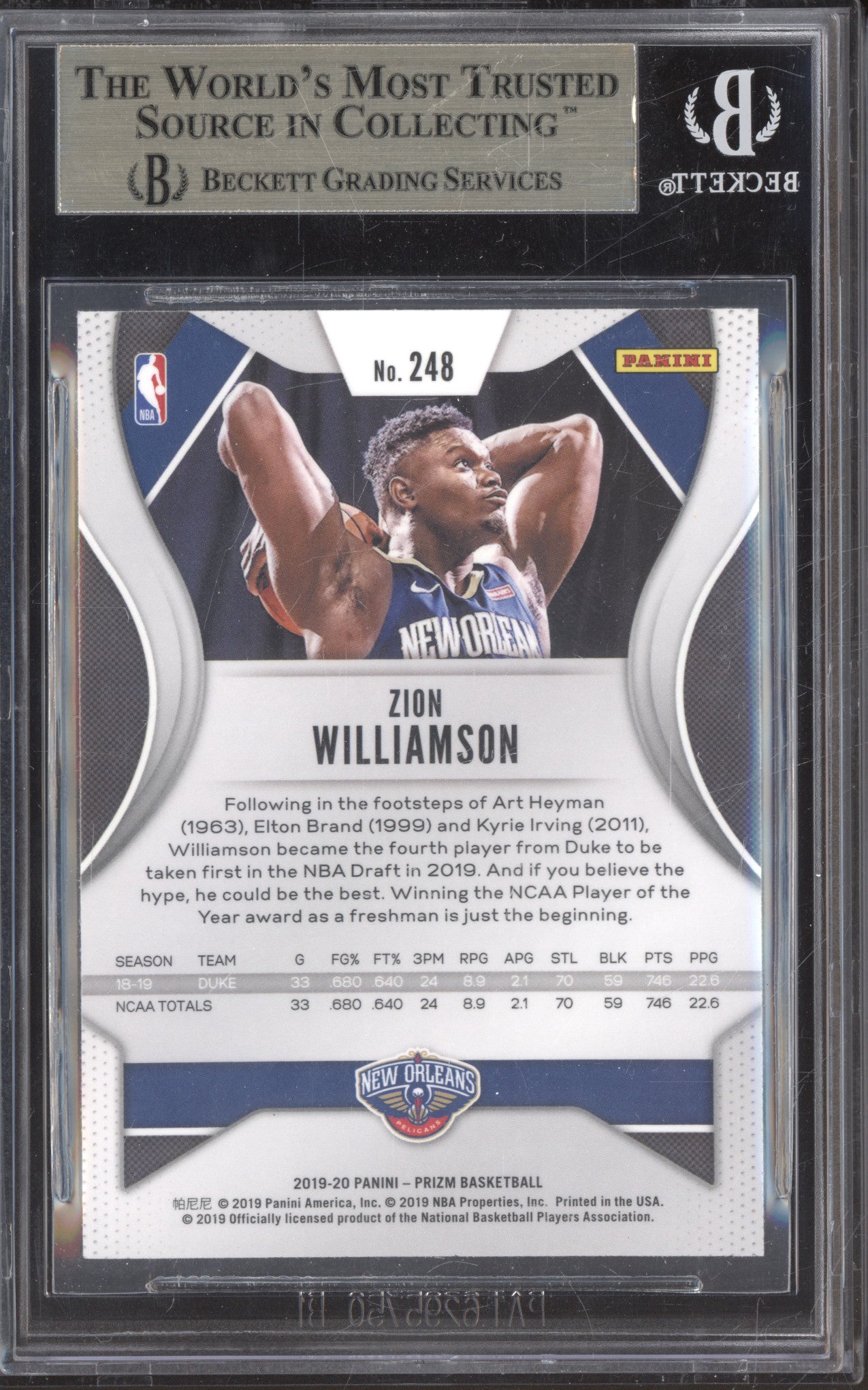 Zion Williamson 2019-20 Panini Prizm 248 RC BGS 9.5