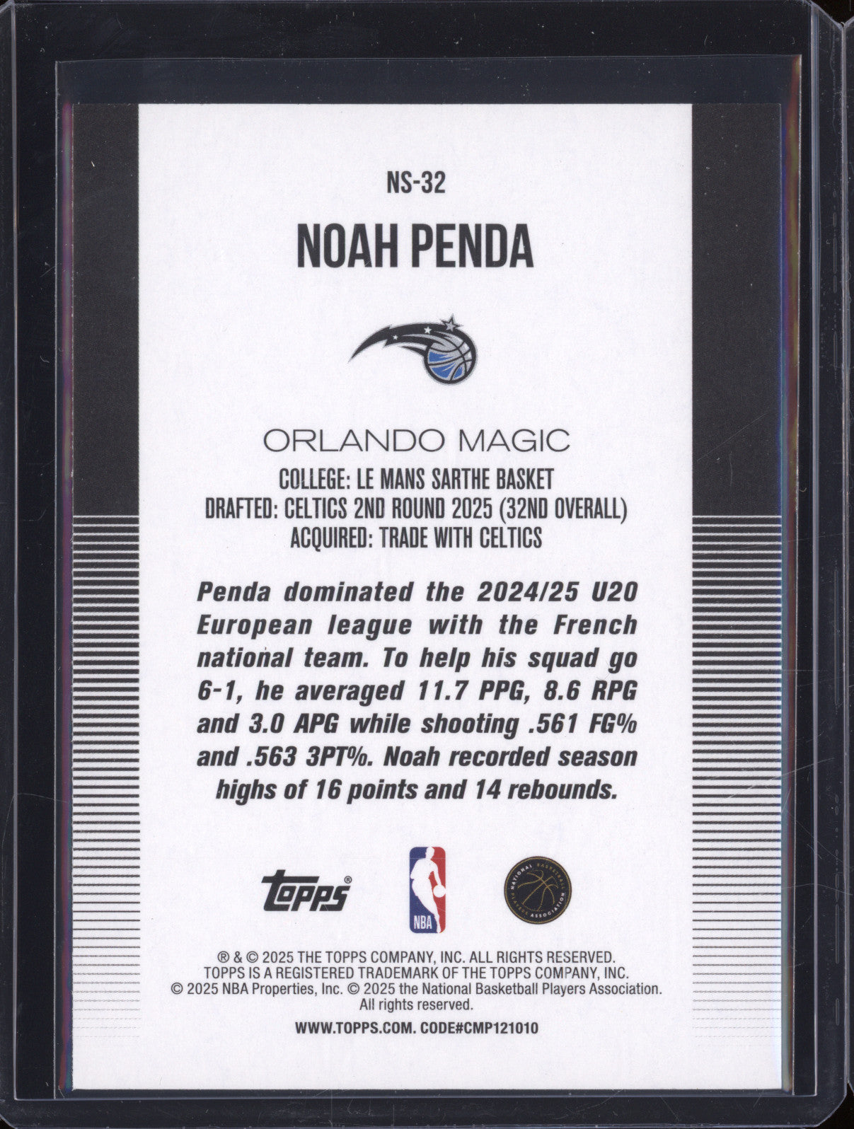2025 NBA Basketball Topps NS-32 Noah Penda New School Holo Rookie RC