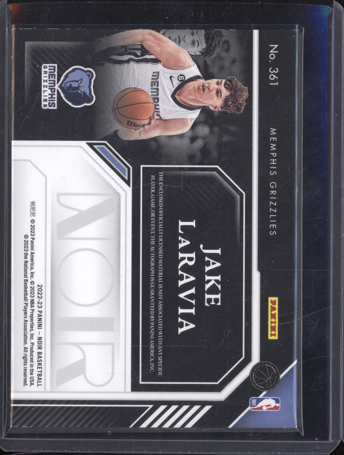 2022-23 Panini Noir 361 Jake LaRavia Rookie Patch Autographs Color 72/99 RC Auto